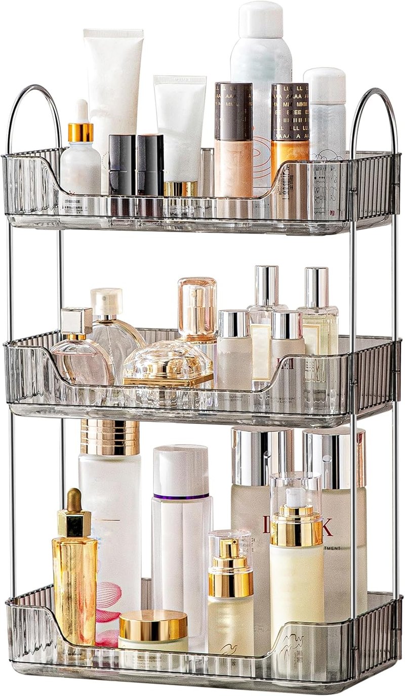 3-Tier Bathroom Organizer - Countertop Makeup & Perfume Tray | Skincare Storage for Vanity (Grey)