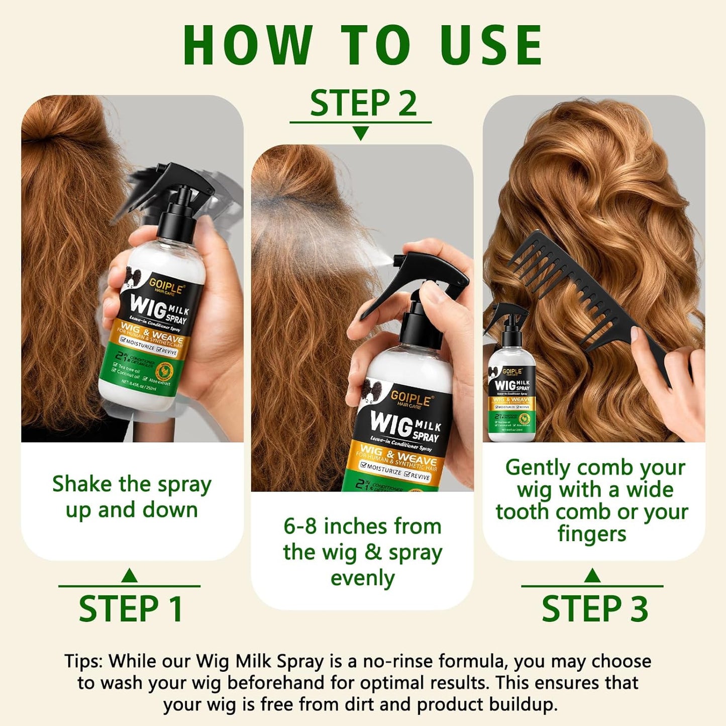 Wig Milk Spray - Leave-In Conditioner & Detangler for Synthetic Hair | 250ML Moisturizer for Easy Combing