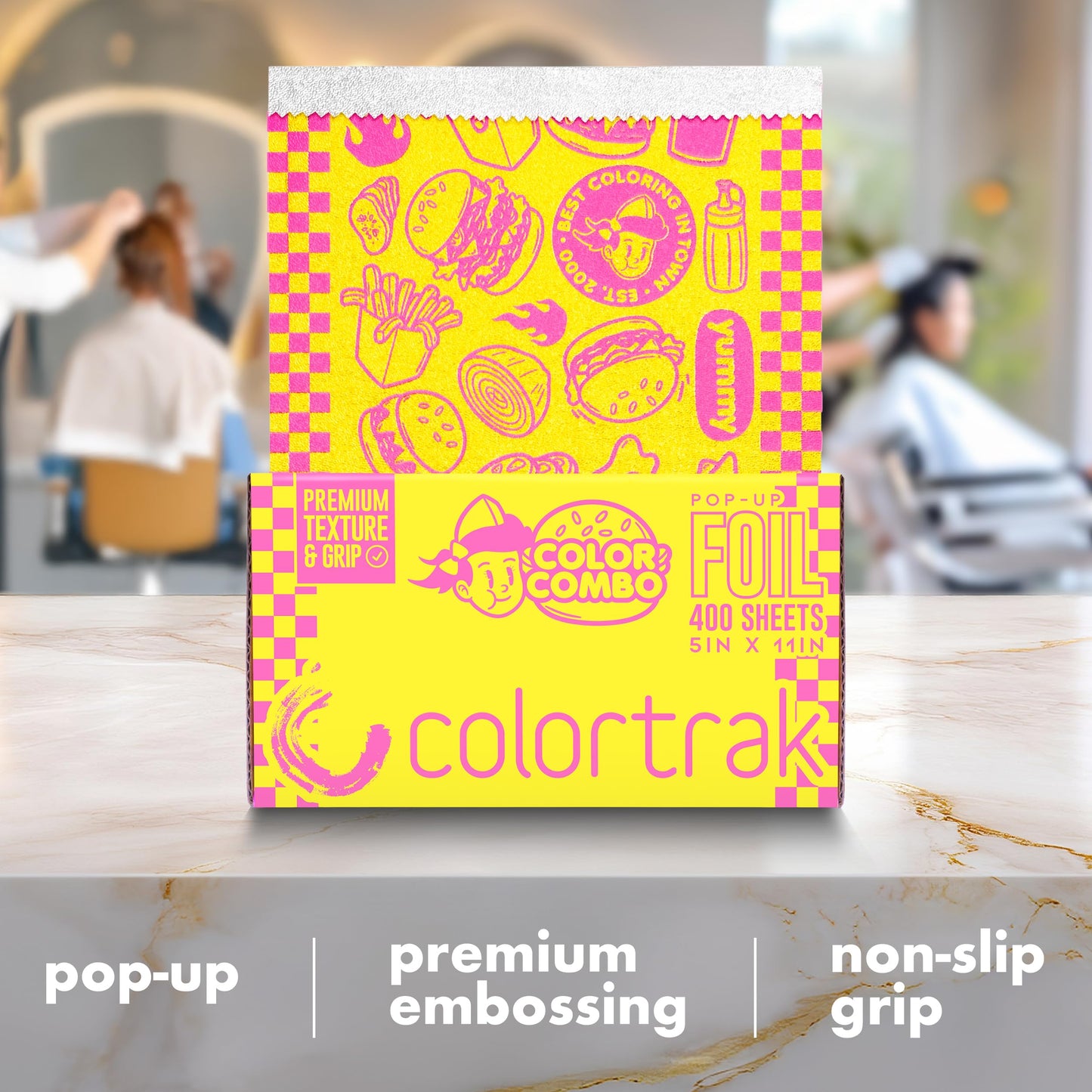 Colortrak Color Combo Popup Foil, Precut Sheets, 5 x 11" Embossed Aluminum Foils for Highlighting, Balayage and Coloring, 400 Count