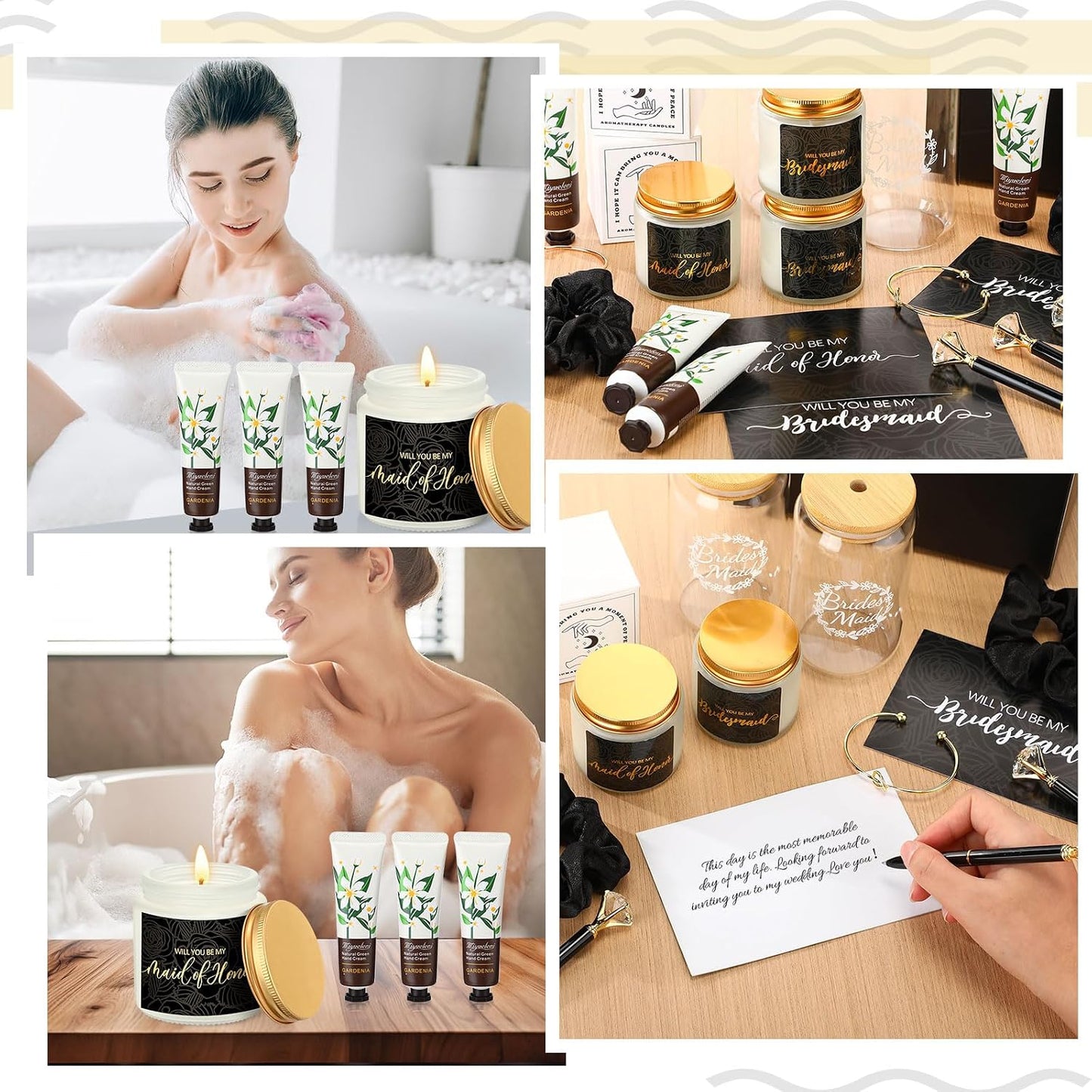 Bridesmaid Proposal Gifts Box Set - 60 Pcs Including Glass Cup, Candle, Cards & More | Black