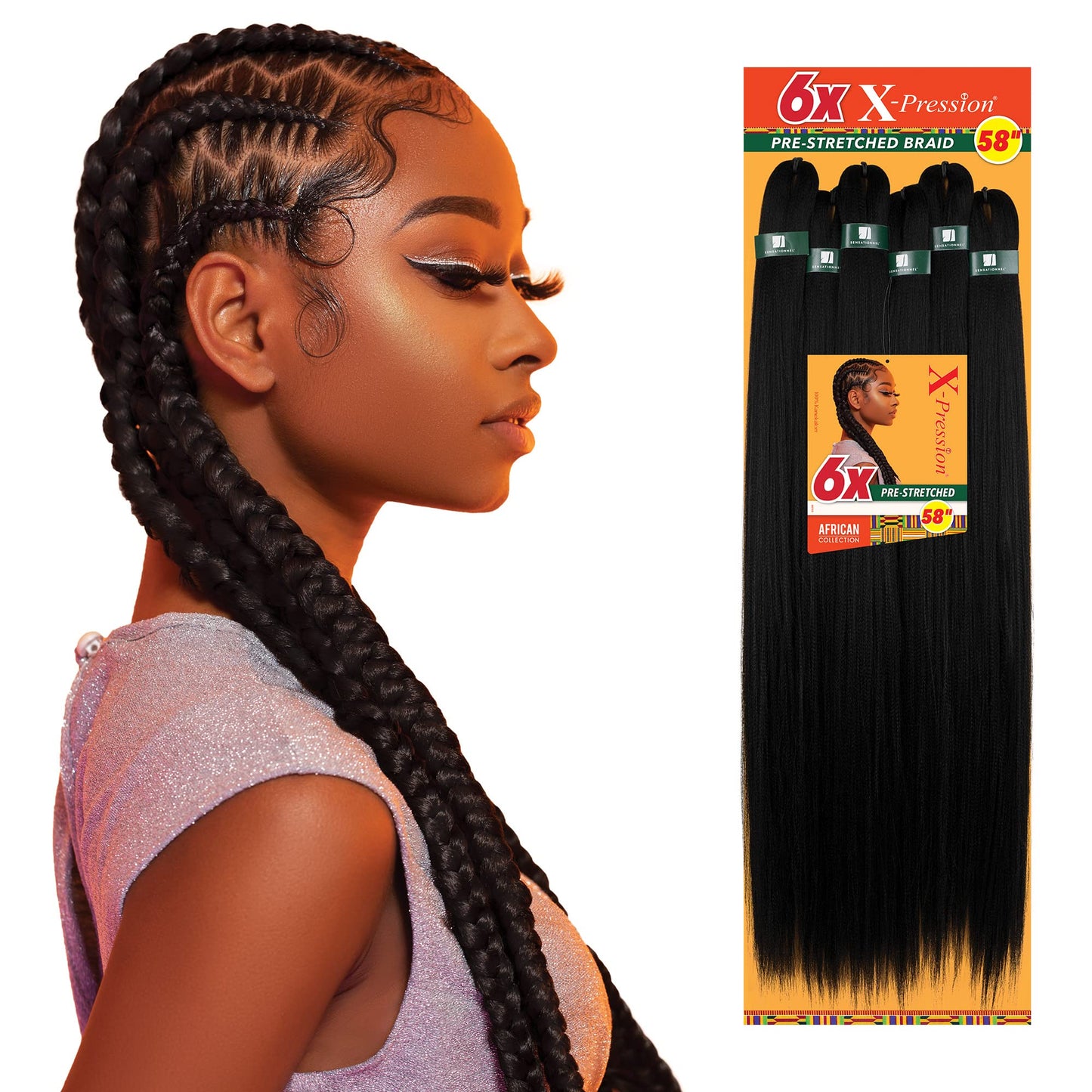 Sensationnel X-Pression Prestretched Braids-6X Braid 58in,2 DARKBROWN