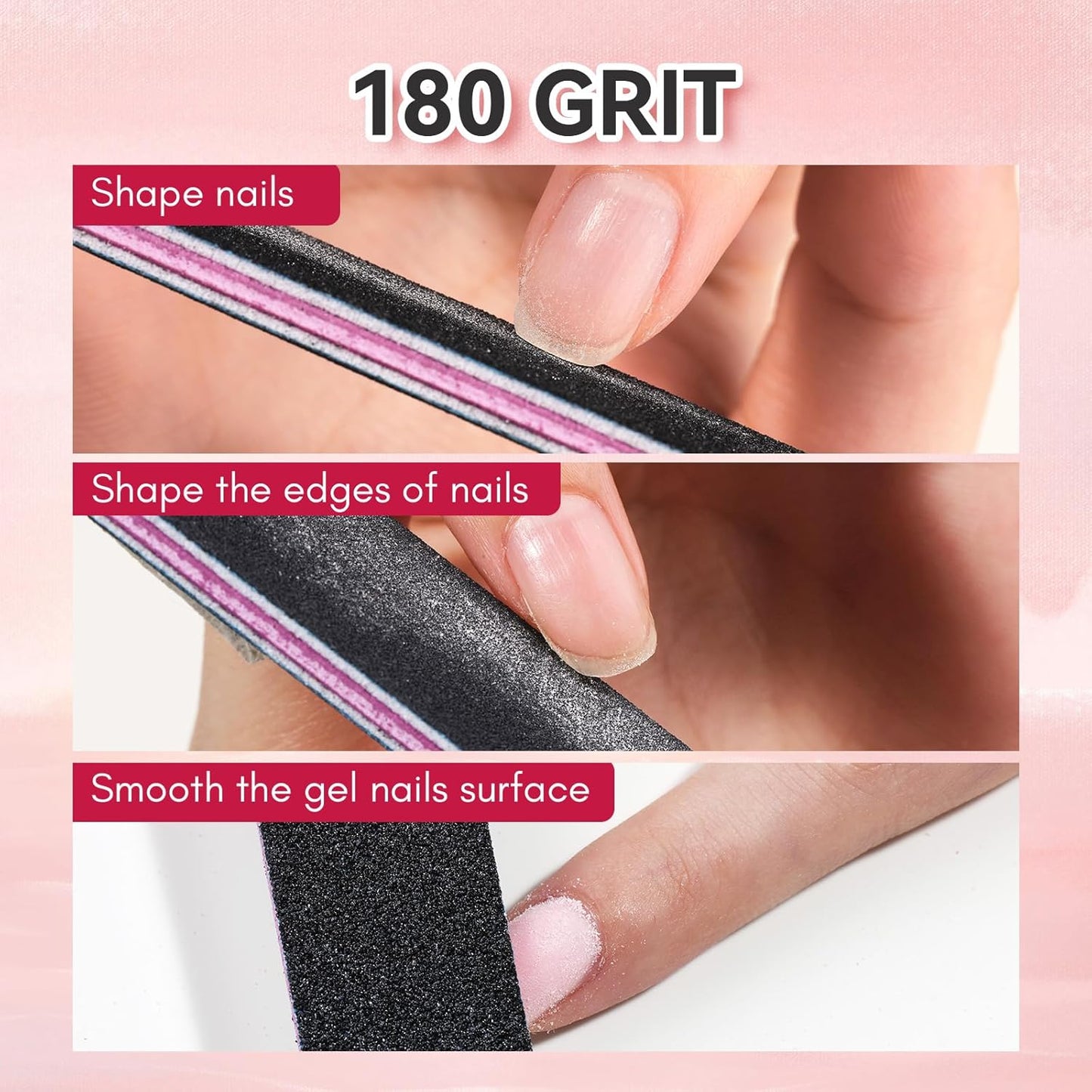 Makartt Nail File Set - 180/240 Grit Emery Boards for Professional Manicure | 10pcs Washable Dual-Sided Files