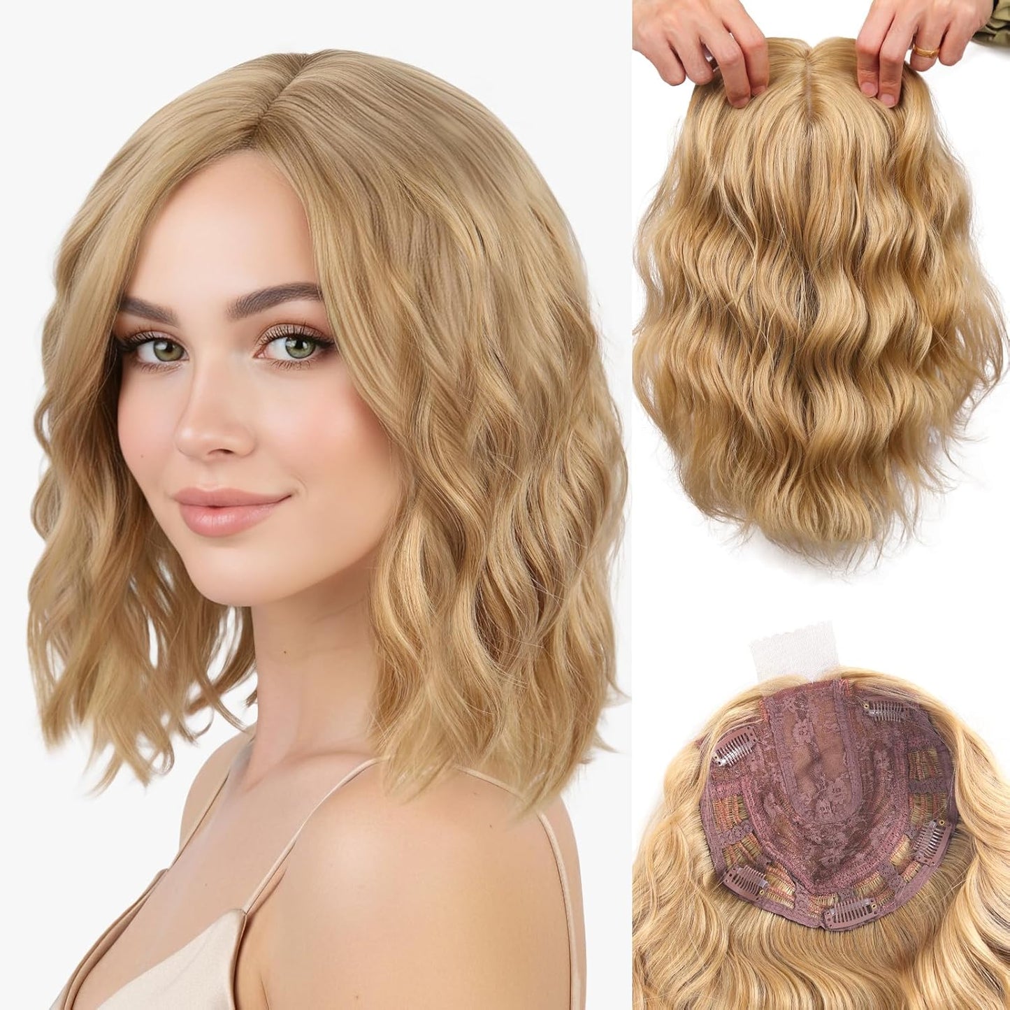 Hair Topper for Women - 11 Inch Short Wavy Synthetic Hairpiece | Heat Resistant, 6.5"x6.5" Base for Thinning Hair