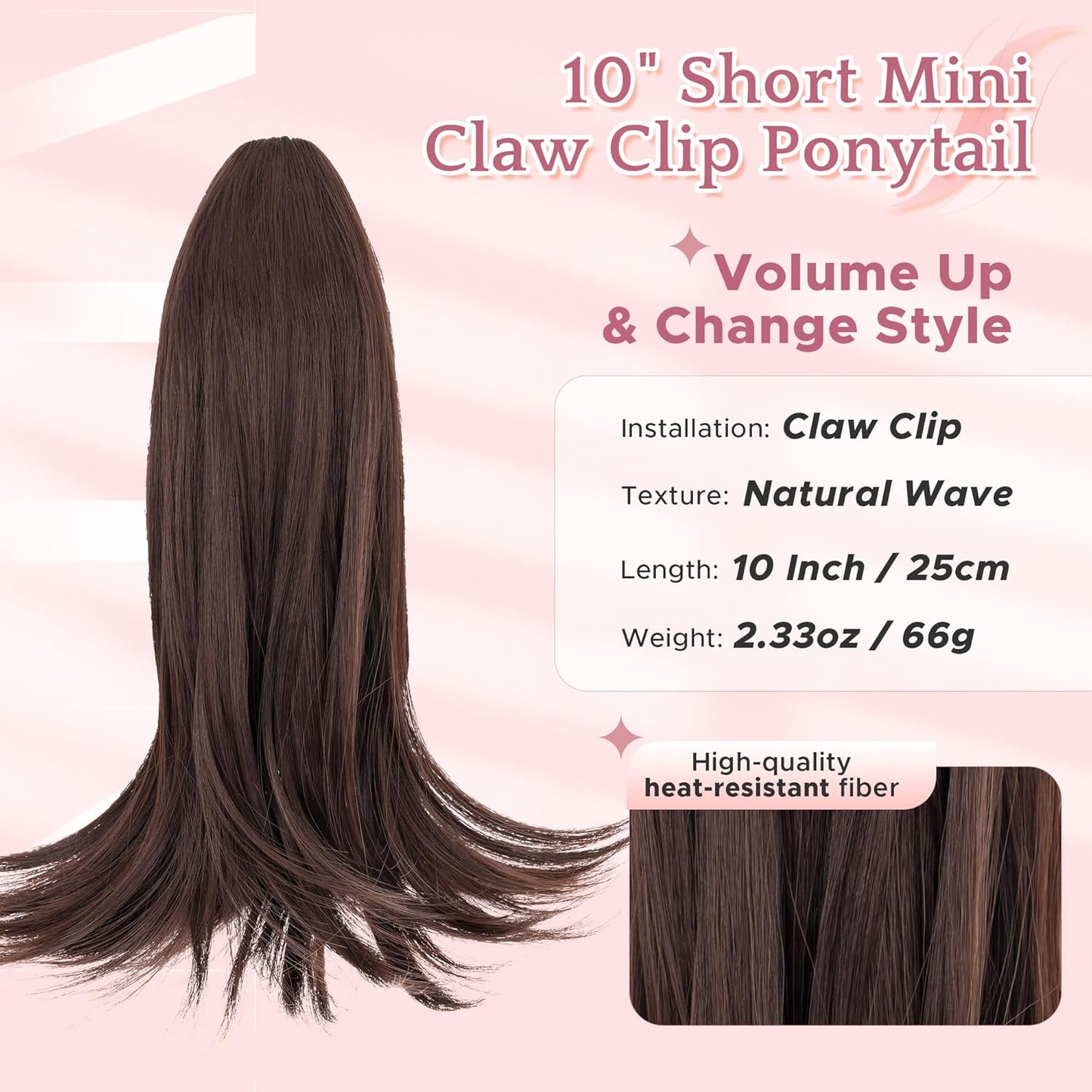 Ponytail Extensions - 10" Short Claw Clip in Natural Soft Synthetic Hairpiece | #4 Dark Brown