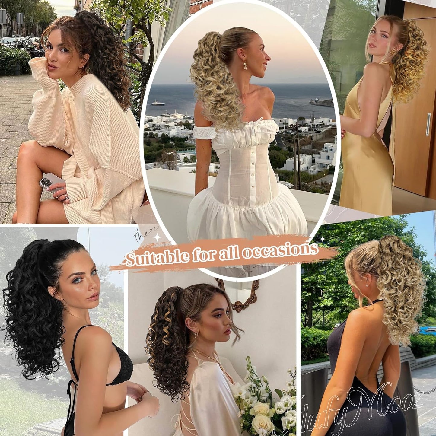 100% Pure Protein Ponytail Extension - 18 Inch Curly Claw Clip Hairpiece | Natural Soft Ash Brown