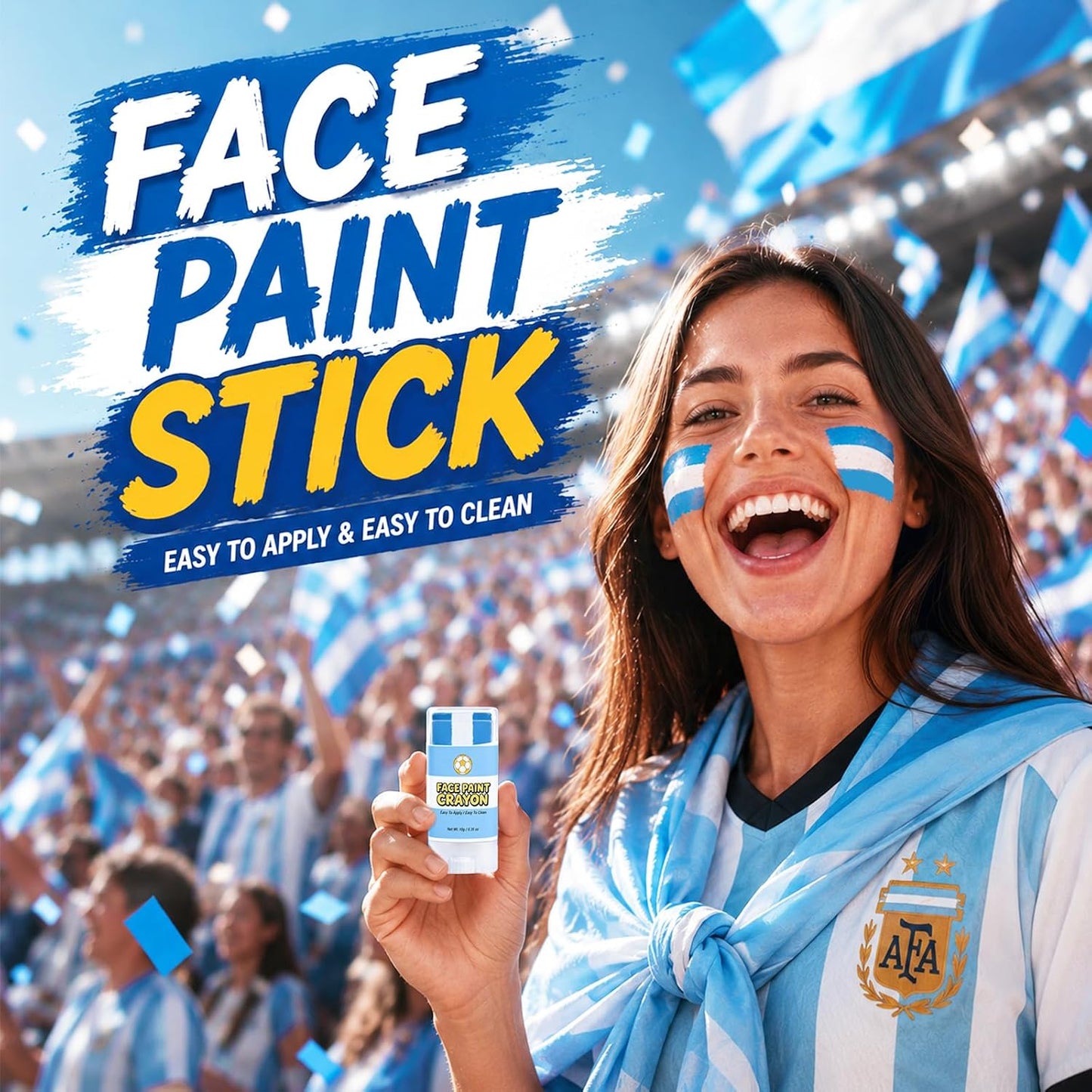 Argentina Face Paint Stick - Blue & White Soccer Fan Body Paint Crayon | Sweatproof, High Pigment for Football & Rugby Events