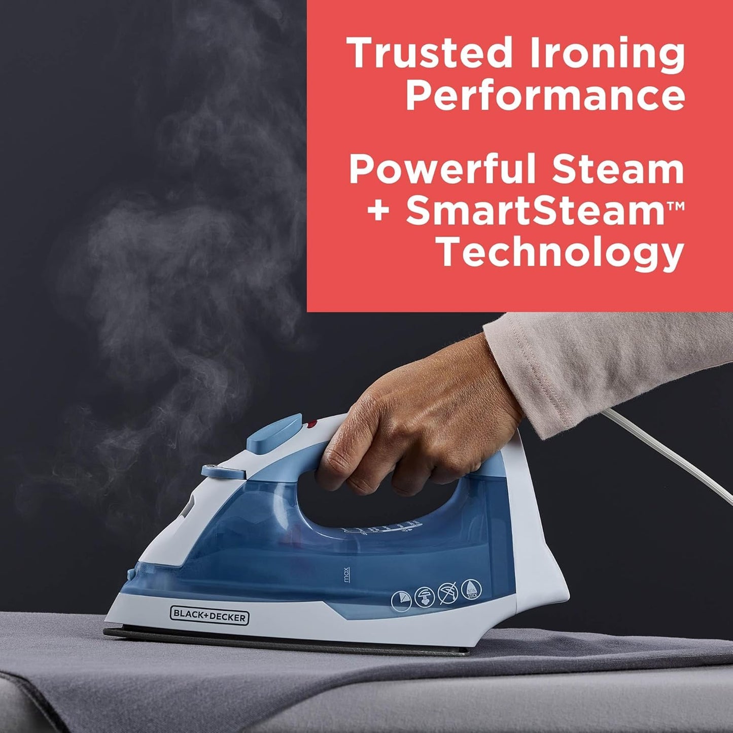 BLACK+DECKER Easy Steam Compact Iron - Lightweight, Nonstick Plate, 1200 Watts | Automatic Shutoff