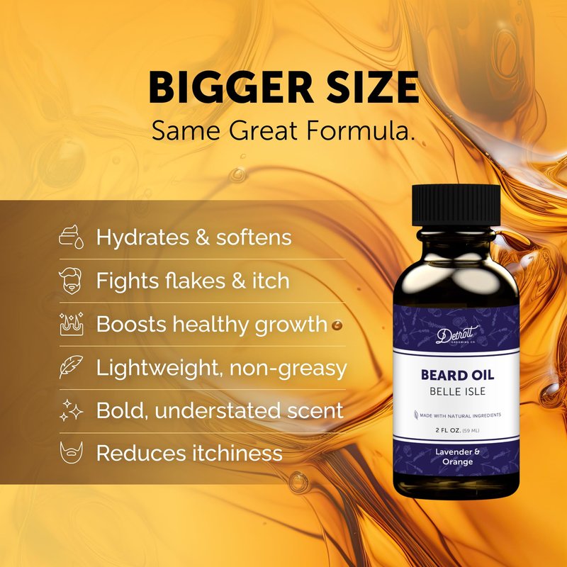 Detroit Grooming Co. Beard Oil (2oz) - Orange & Lavender - Premium Nourishing Formula with Sweet Almond Oil & Vitamin E - Men's Beard Softener & Moisturizer - Double Size
