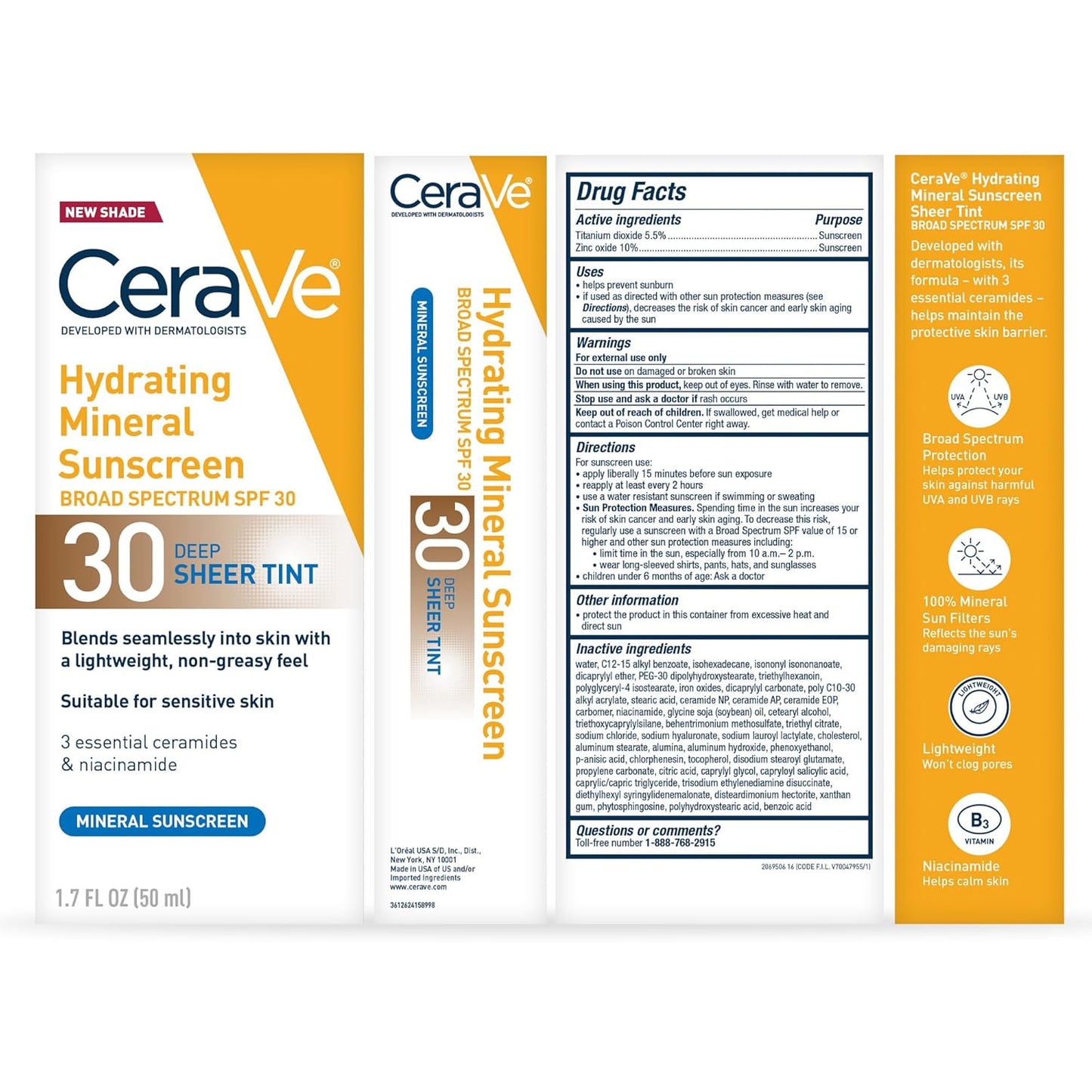 CeraVe Hydrating Mineral Sunscreen SPF 30 - Tinted Zinc Oxide Formula for a Healthy Glow | 1.7 Oz
