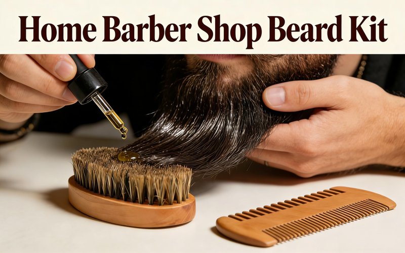 Men's Beard Brush Kit with Wooden Comb and Boar Bristle Brush - Natural Pear Wood Comb and Beechwood Brush Set for Beard Grooming, Styling, and Daily Care at Home or Barbershop