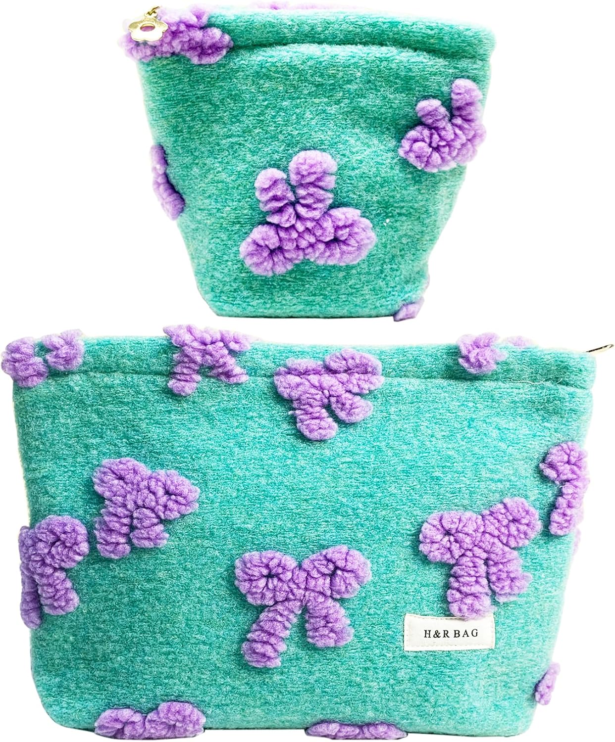 Large Floral Makeup Bag Set - 2 Pcs Travel Toiletry Organizer for Women | Embroidered Cosmetic Pouches with Zipper