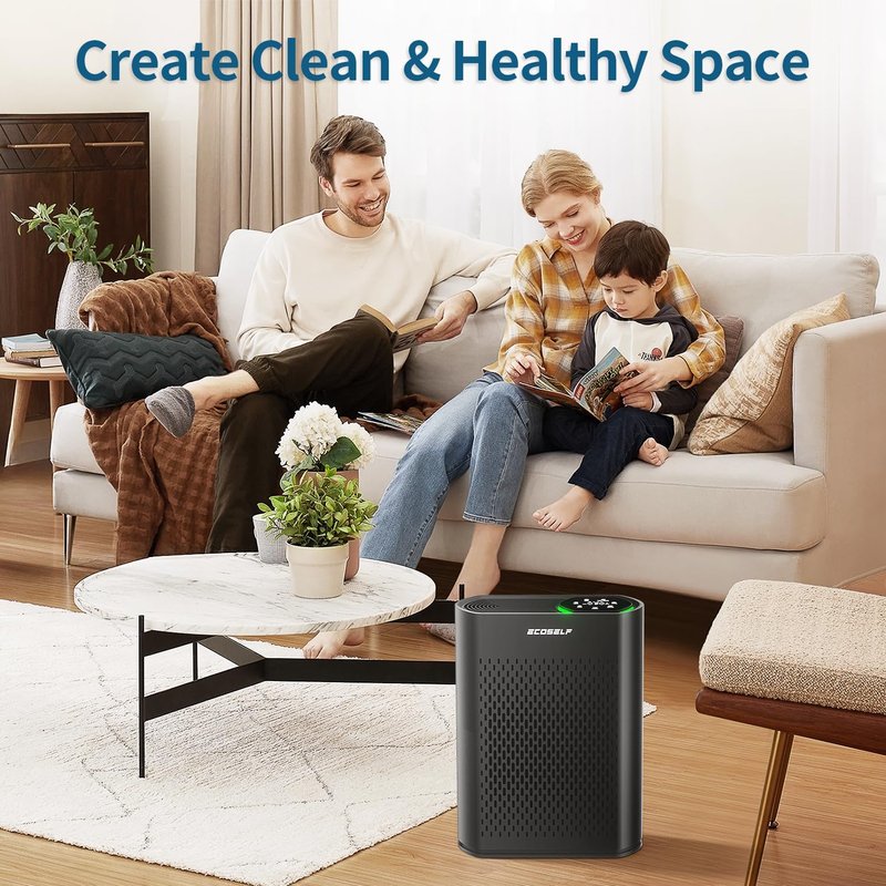 Air Purifier for Large Rooms - 3-Stage True HEPA, 360° Airflow, Ultra-Quiet 20dB | Cleans 2,400 ft² in 30 Mins, Black