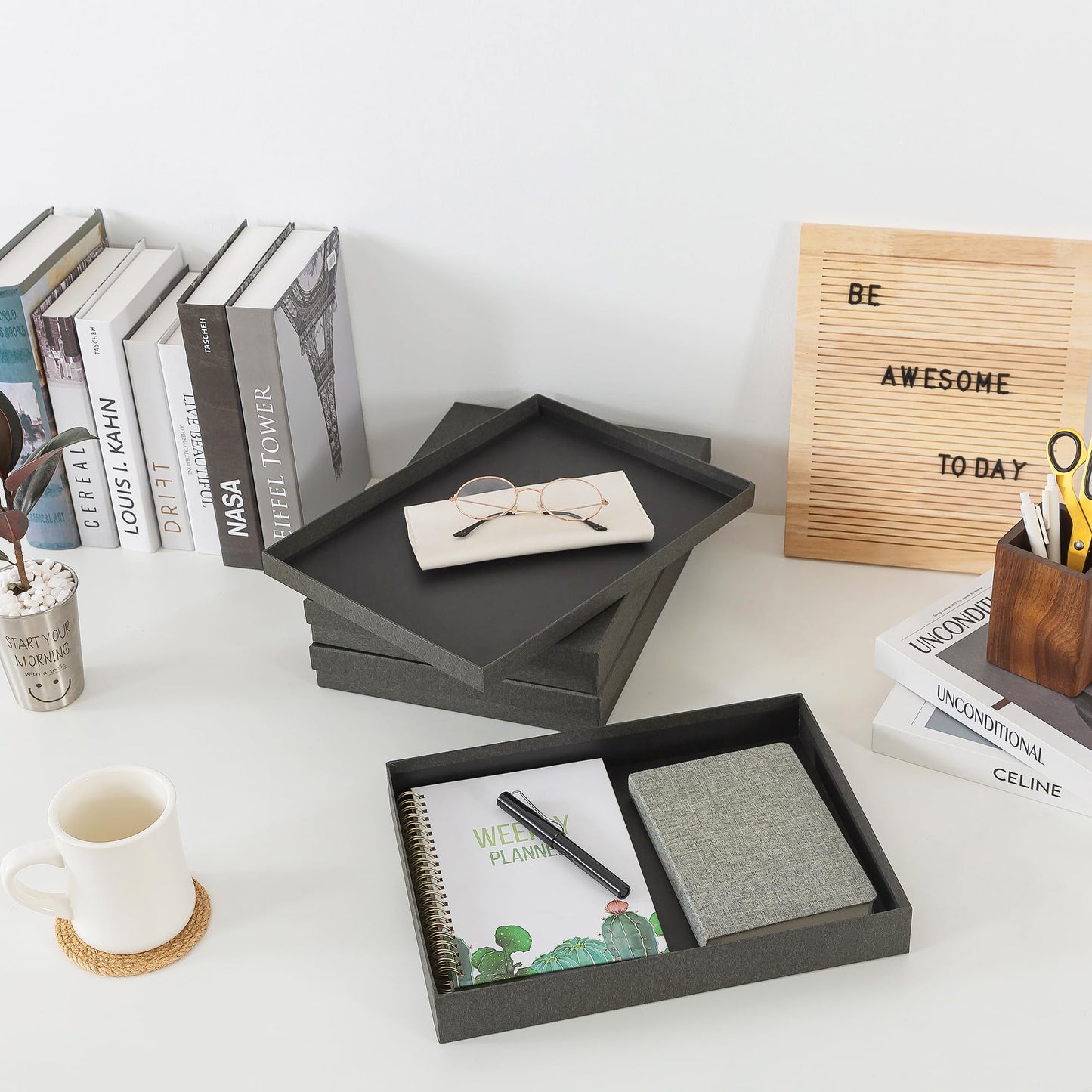 Soul & Lane Document Storage Boxes - Set of 3 (13.2" x 9.8" x 1.8"), Versatile Photo & Craft Organizer for Home & Office, Stackable Cardboard Storage for Letters, Files & Memorabilia, Slate Gray