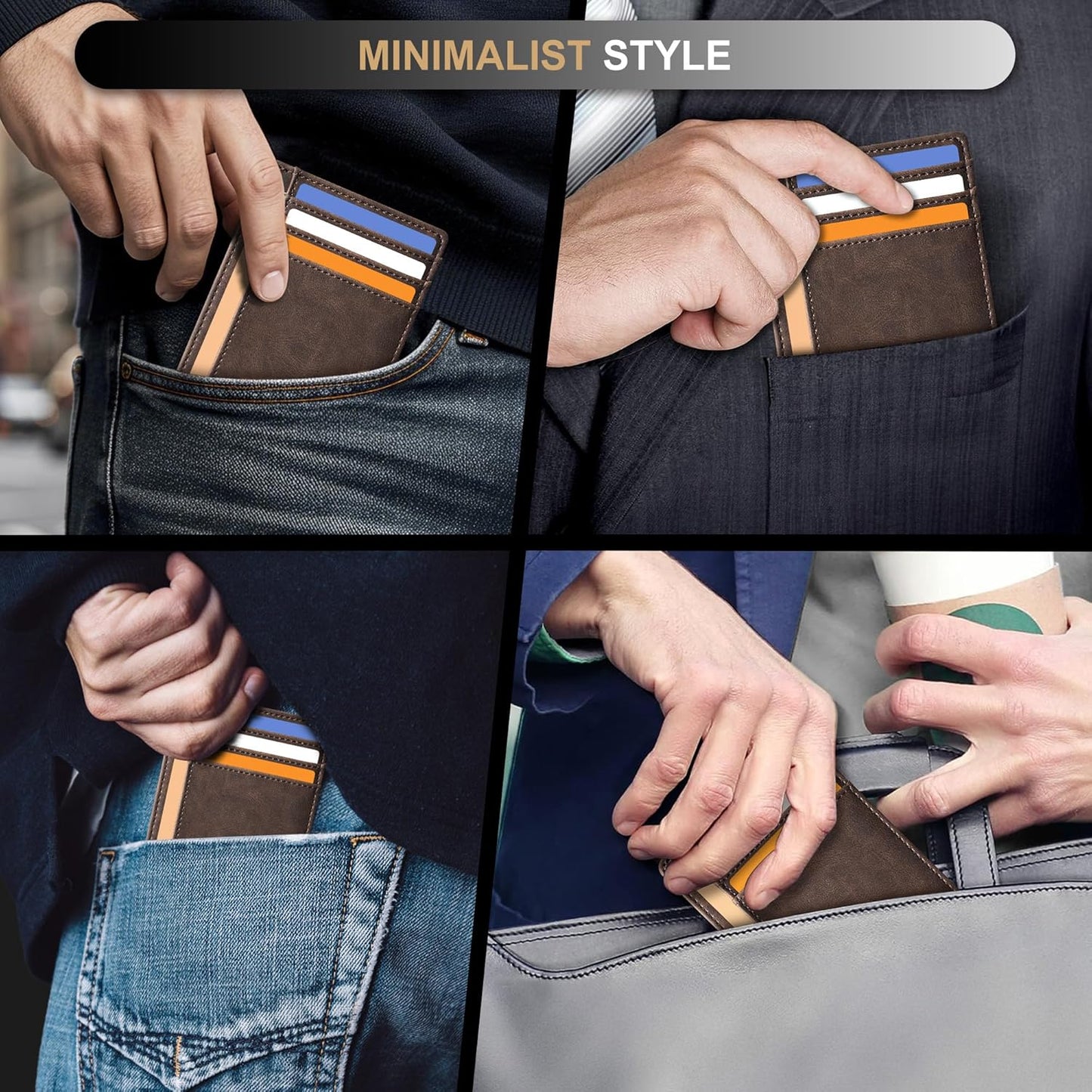 Minimalist Leather RFID Blocking Slim Wallet - Medium Size for Front Pocket Use