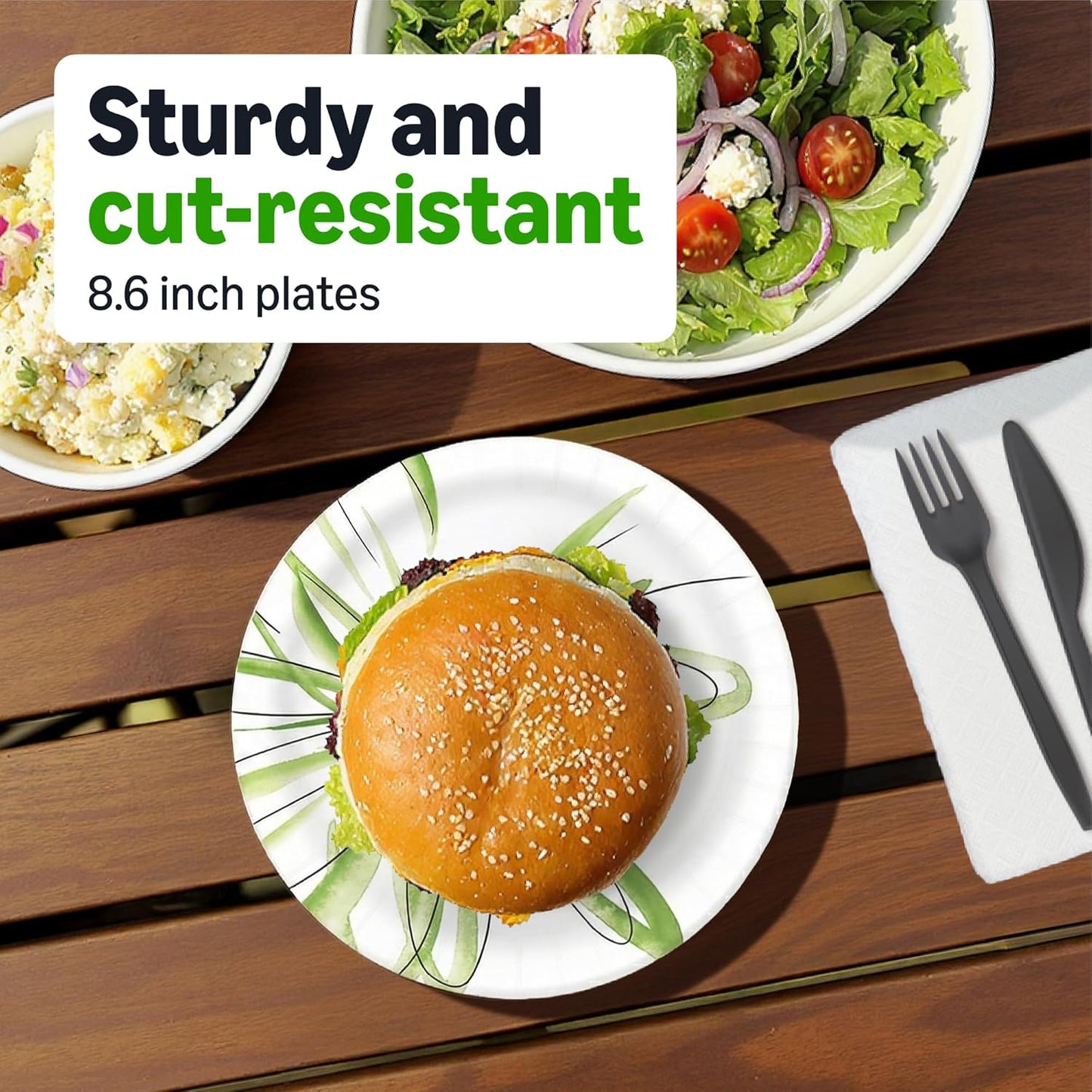 Disposable Paper Plates - 8.62 Inch Microwave-Safe & Cut Resistant | 100 Count, Soak-Proof