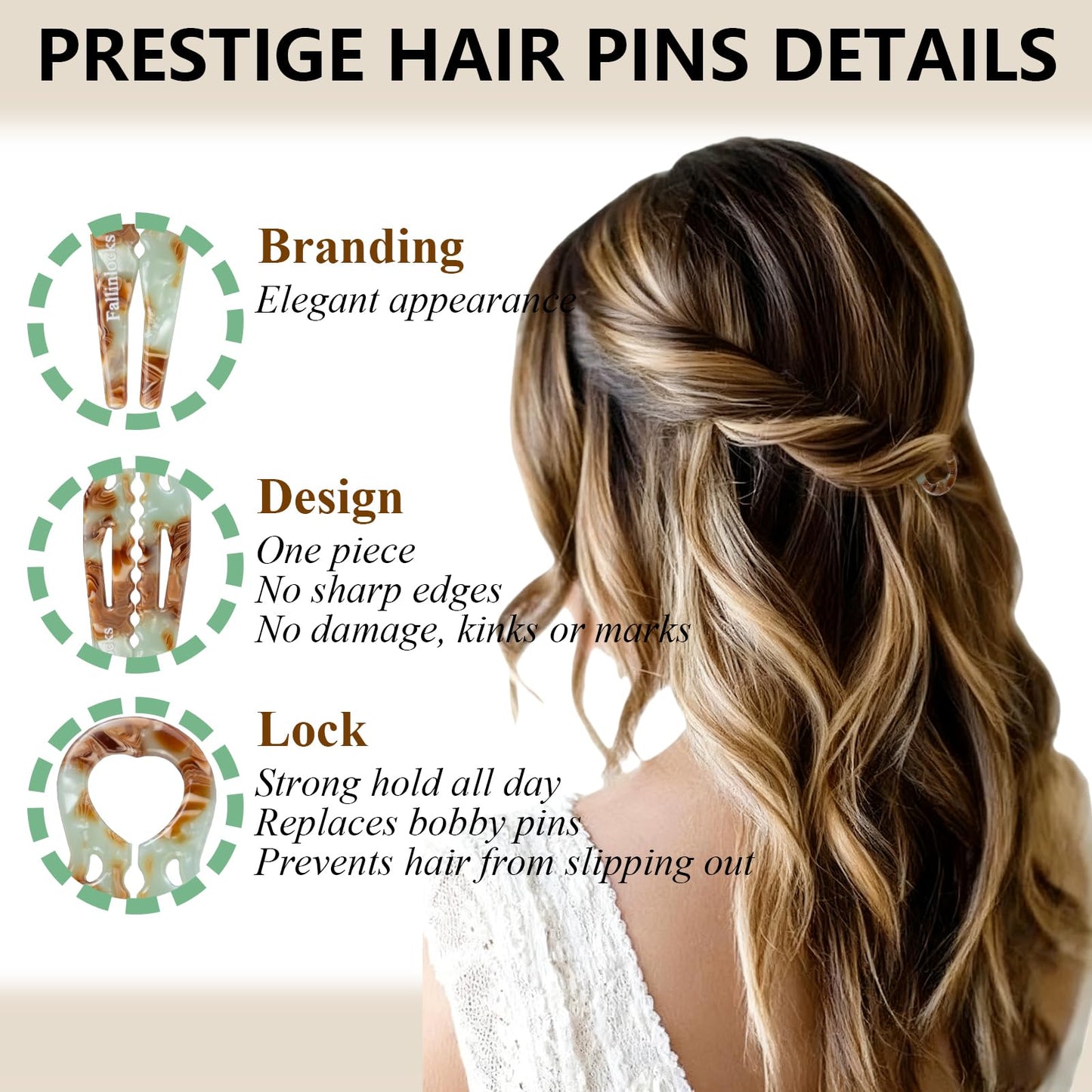 Fallinlocks 2.36" Small Prestige Hair Pins for Women, French Hair Pins for Thin & Thick Hair, Curved Anti-Slip Design for Better Hold, Perfect Holiday Gift for Her, 9PCS