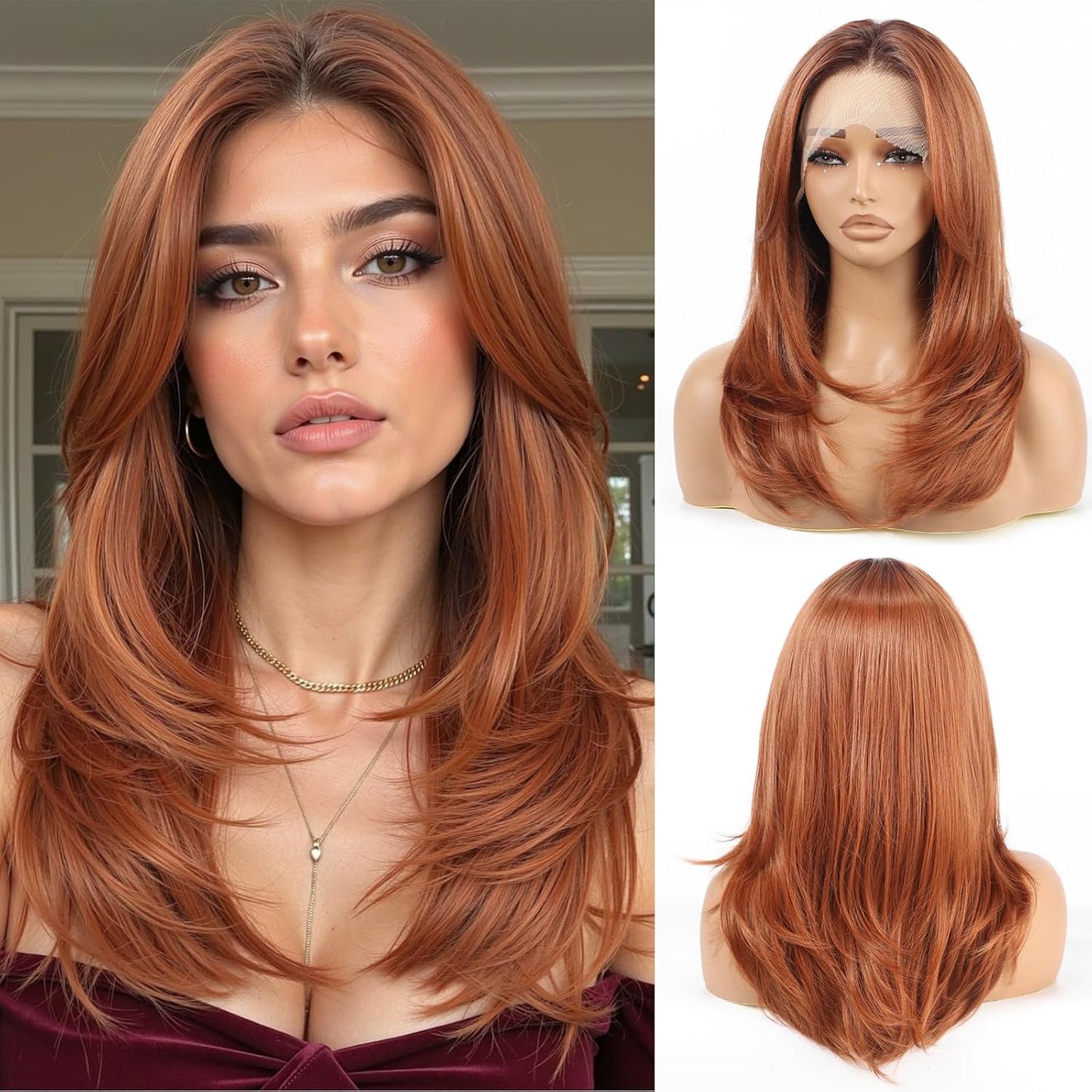 Ash Blonde Synthetic Lace Front Wig for Women - 13x4 Long Layered Hair, Natural Glueless Hairline, 20 Inch