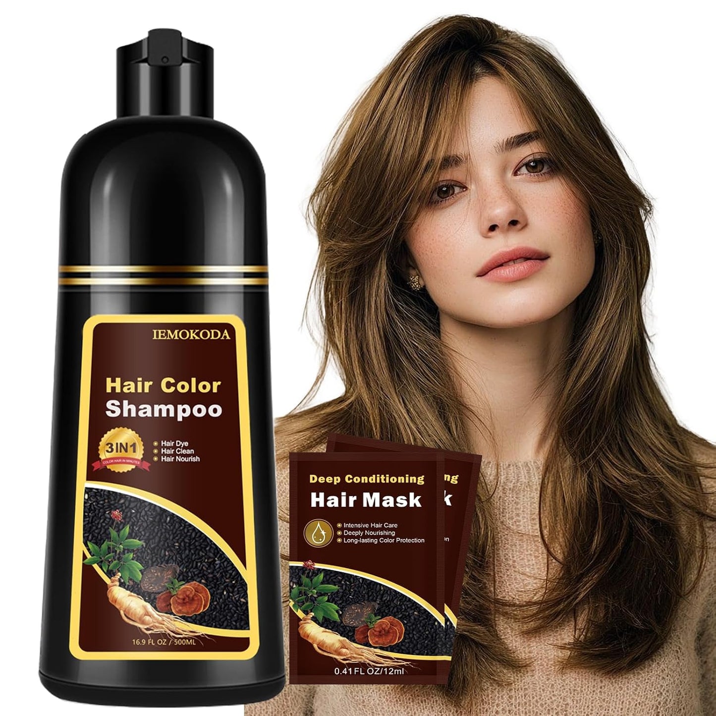 Chestnut Brown Hair Dye Shampoo - 3-in-1 Instant Color for Gray Coverage | 16.9 Fl Oz