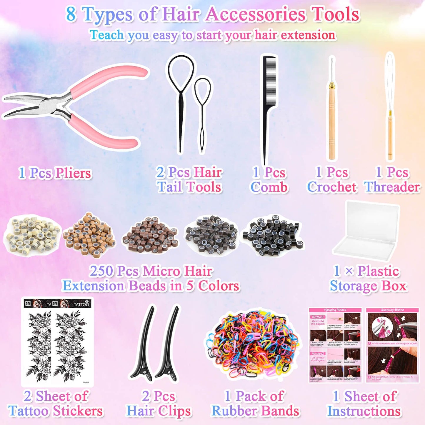 ROADPLUM Hair Tinsel Kit with Tools, 20 Colors 4000 Strands Sparkling Glitter Tinsel Hair, Heat Resistant Shiny Fairy Hair Tinsel Extensions for Women Girls Hair Accessories for Cosplay Party