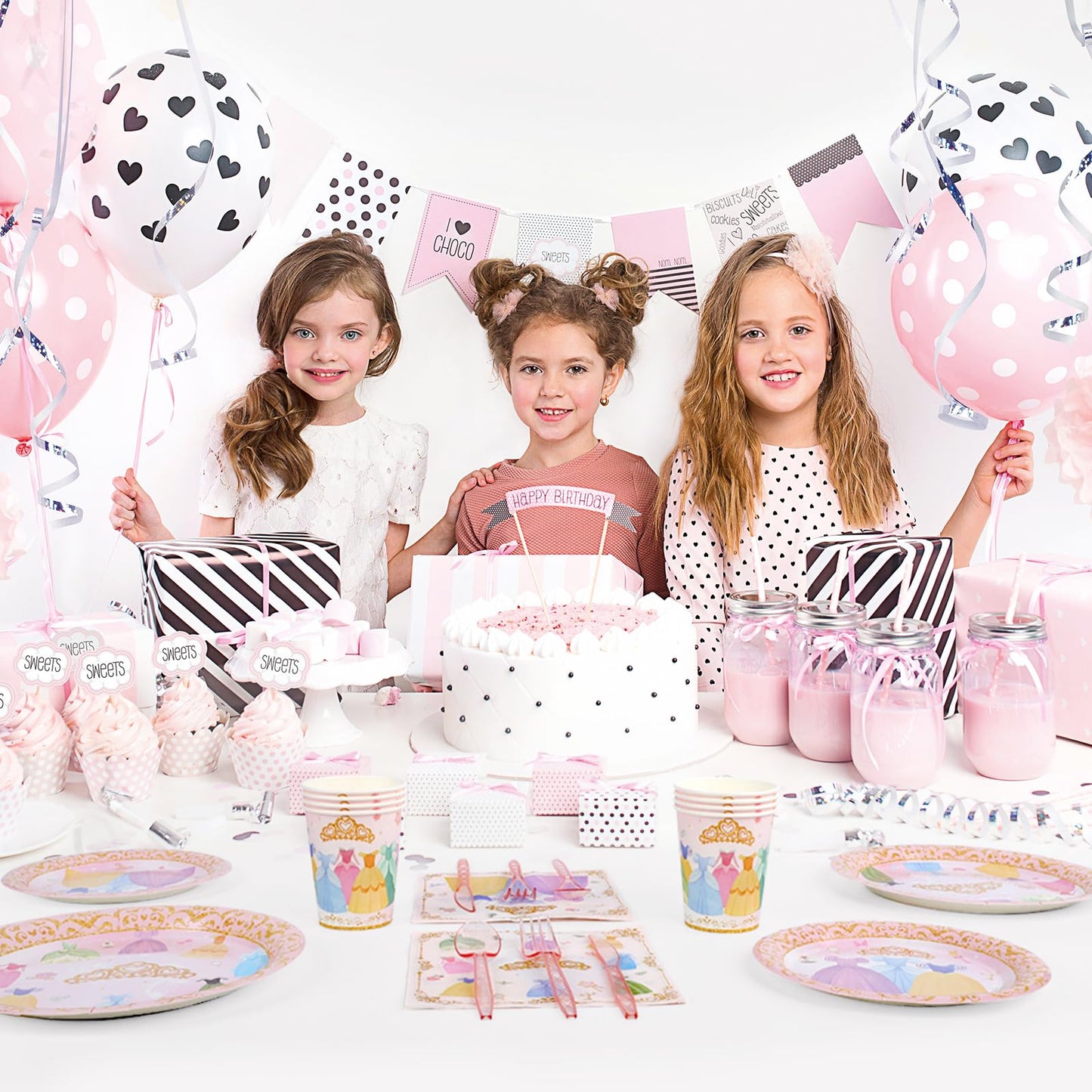 Zizzy Zuzim 175Pcs Princess Paper Plates Napkins, Princess Themed Birthday Party Decorations Pink Party Supplies Disposable Dinnerware Set Plate, Utensils, Cup, Napkin, Tableware Set, Serve 25 Guests