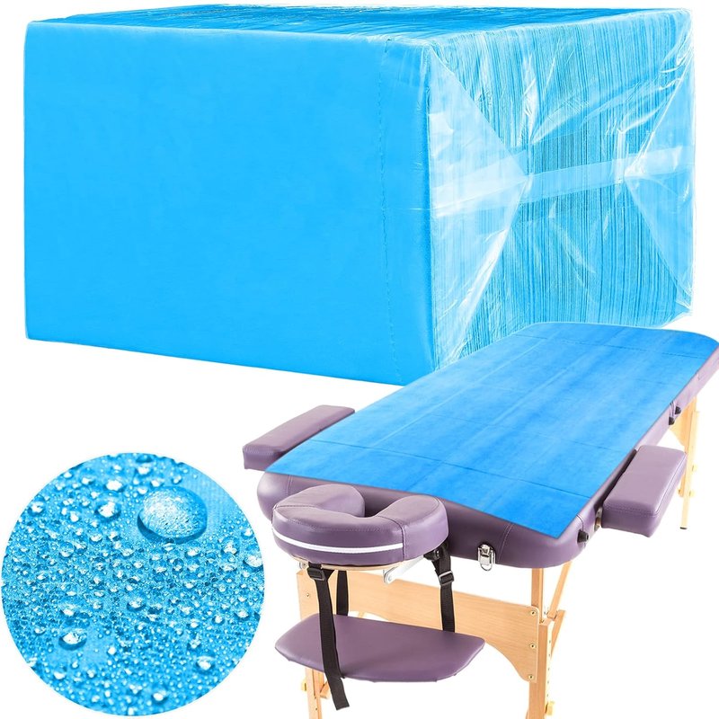 Breling Disposable Bed Sheets - 100 Pcs Oil-Proof PE Film | 31.5" x 71" Waterproof Spa Covers - Blue
