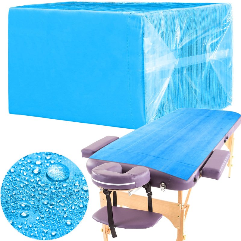Breling 100 Pcs 31.5 x 71 Inch Disposable Bed Sheets Oil-proof PE Film Massage Table Sheets Non-woven Fabric Spa Waterproof Bed Cover Breathable for Beauty Salon Hotels Tattoo Waxing(Blue)