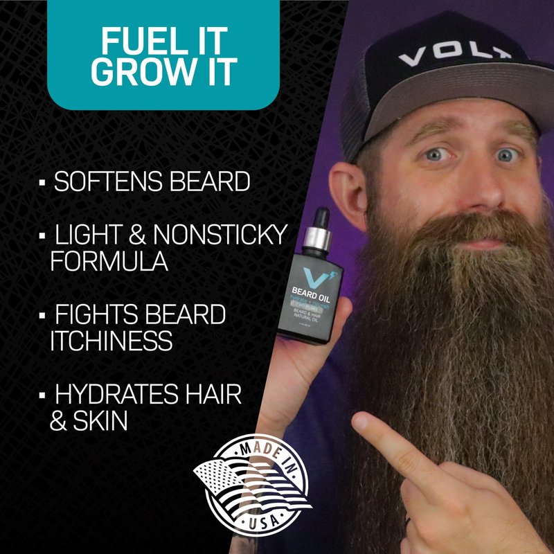 VOLT Beard Oil for Men, All-Natural Vegan Beard Moisturizer with Essential Oils for Beard, Hair & Skin, Argan & Jojoba Oil, Hydrates, Nourishes & Adds Shine, Fragrance Free, 1 Oz Glass Bottle