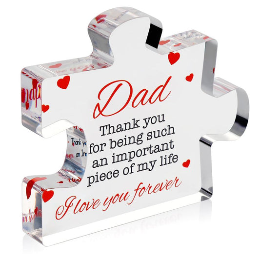 VELENTI Fathers Day Dad Birthday Gift - Engraved Acrylic Block Puzzle Dad Keepsake 3.35 x 2.76 Inch - Cool Father's Day Presents from Daughter, Son, Mom - Heartwarming Men Birthday Gift Idea