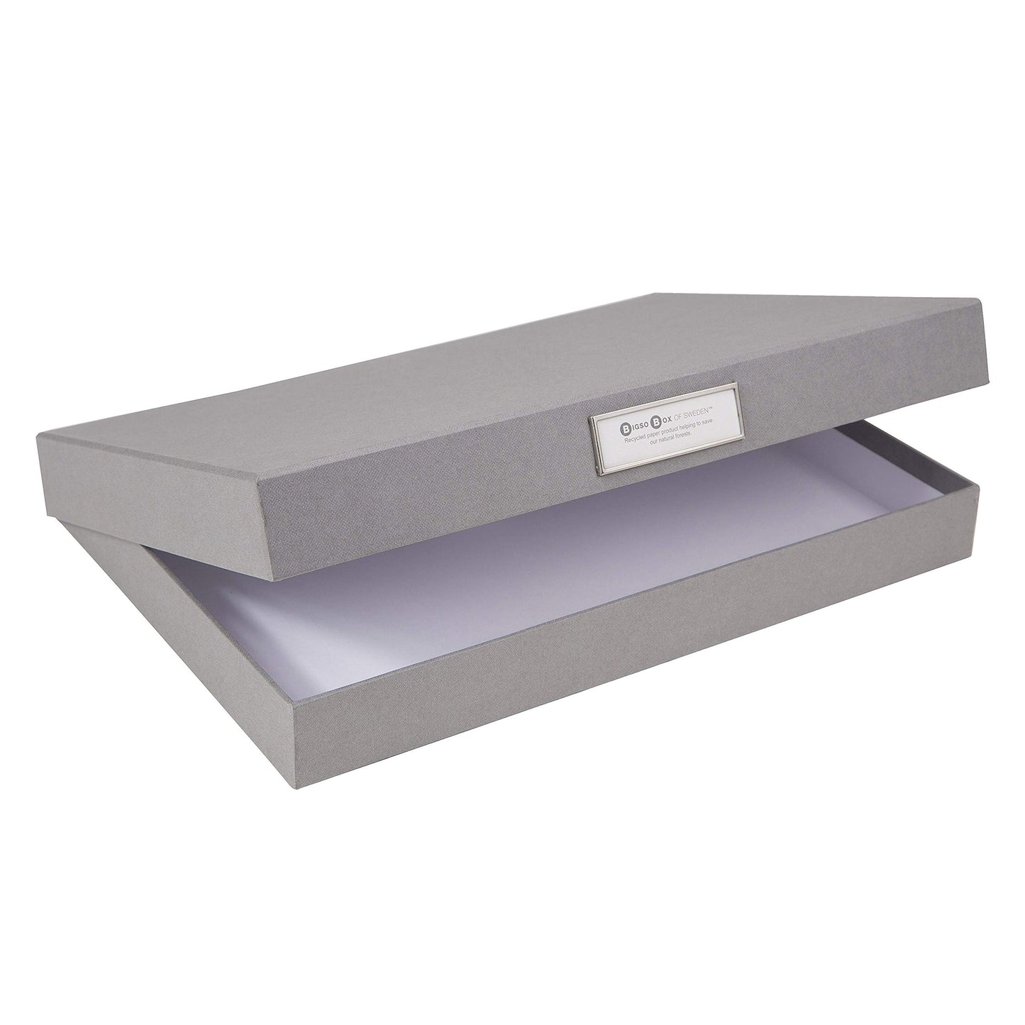 Bigso Sven Fiberboard Classic Hinged Document Box - File Organizer for Important Paperwork - Document Storage Box with Hinged Lid & Metal Label Window - 1.8 in x 13.2 in x 9.3 in - Grey