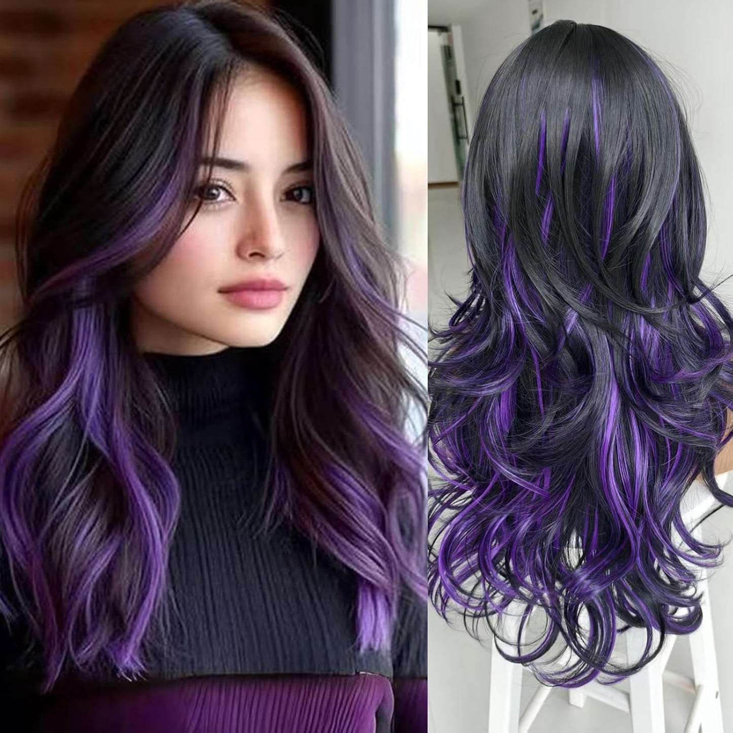 Layered Wavy Wigs for Women - Synthetic Butterfly Haircut, Natural Black, Heat Resistant | Perfect for Daily & Party Use