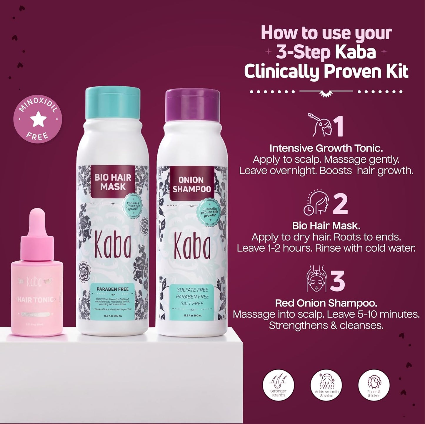 Hair Treatment Kit for Growth - Intense Care Set of 3 with Red Onion Shampoo & Tonic | Complete Hair Care Solution
