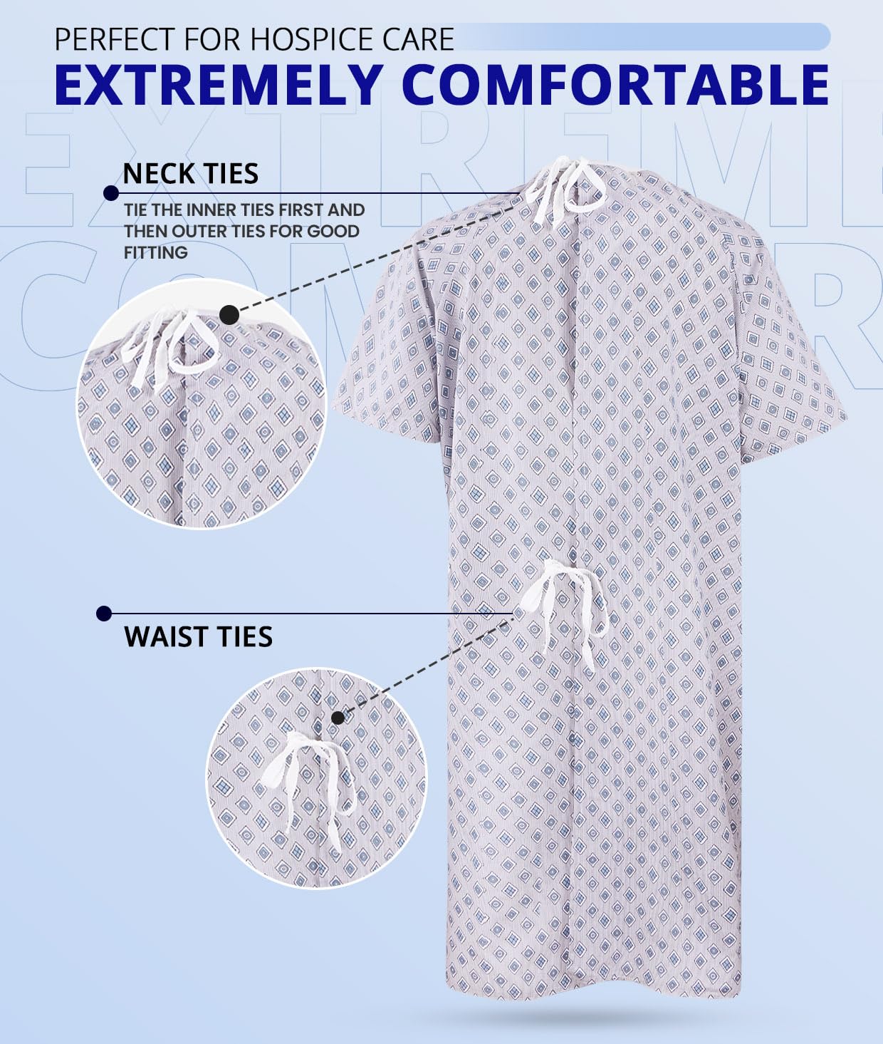 Utopia Care 4 Pack Unisex Hospital Gowns, Long Length Patient Gowns with Back Tie, Comfortably Fits Sizes up to 2XL, Pack of 4, Blue Red Diamond