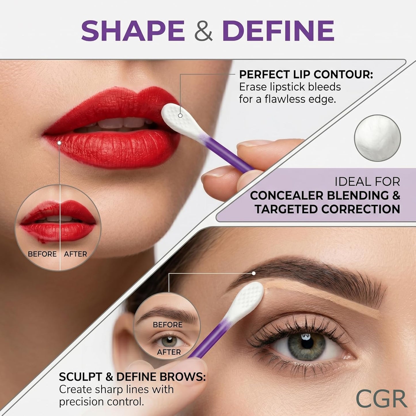 CGR Precision Cotton Swabs - 760pcs Makeup Applicator with Pointed & Flattened Tips | Acrylic Canister