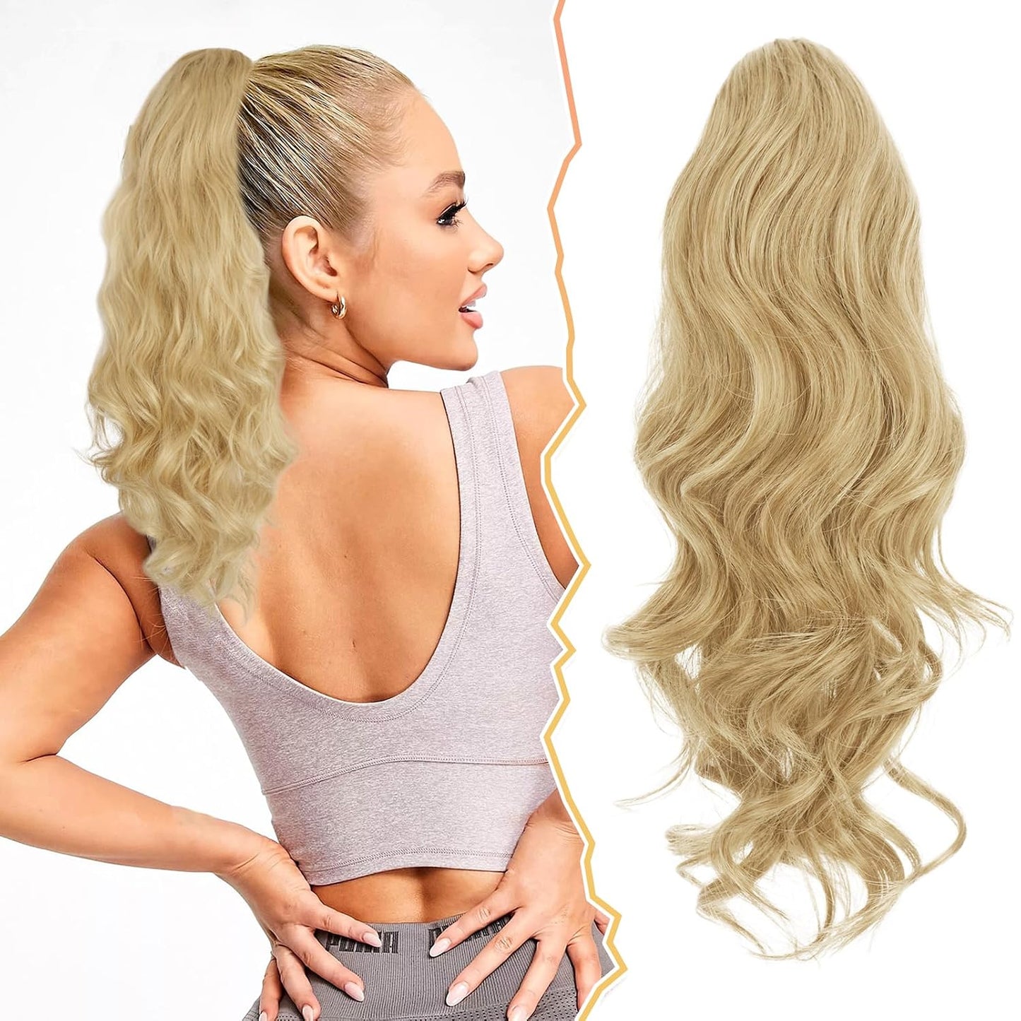 Short Wavy Drawstring Ponytail - 16 Inch Synthetic Clip-In Hair Extensions | Ash Brown Mix