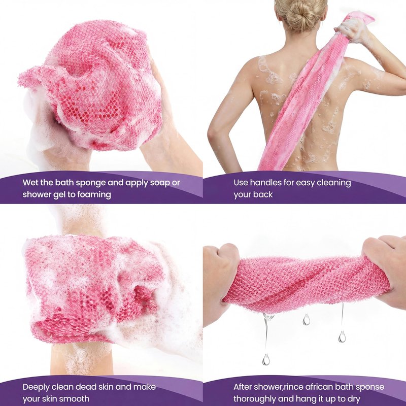 African Bath Sponge African Net Long Net Bath Sponge Exfoliating Shower Body Scrubber Back Scrubber Skin Smoother,Great for Daily Use,6 Colors