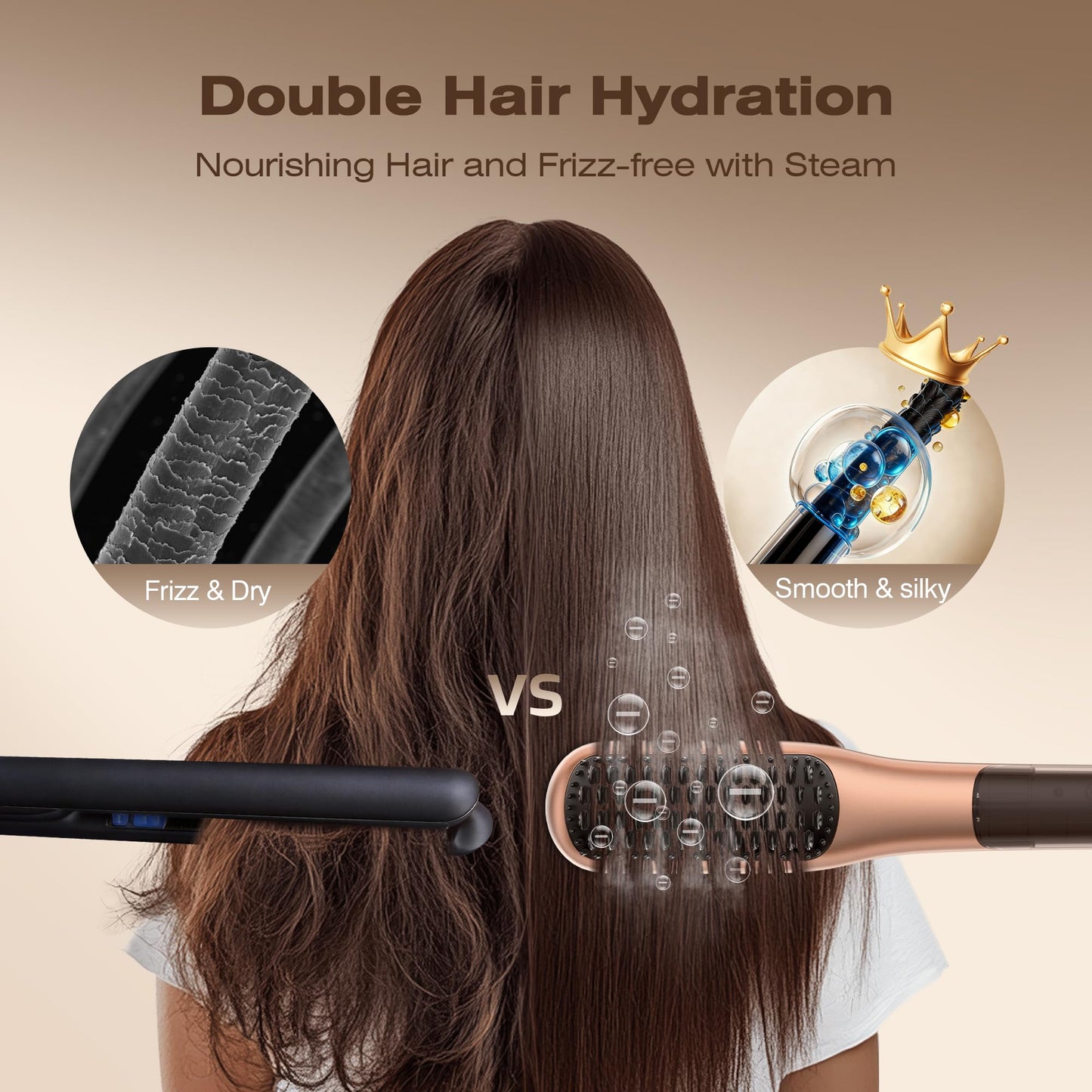 Steam Hair Straightener Brush, Steamline Pro 3 in 1 Straightening Brush, Curly & Frizzy Hair,Smooth Without Flattening, 5 Temp Settings & LED Display, Dual Voltage, Professional Tools, Orange