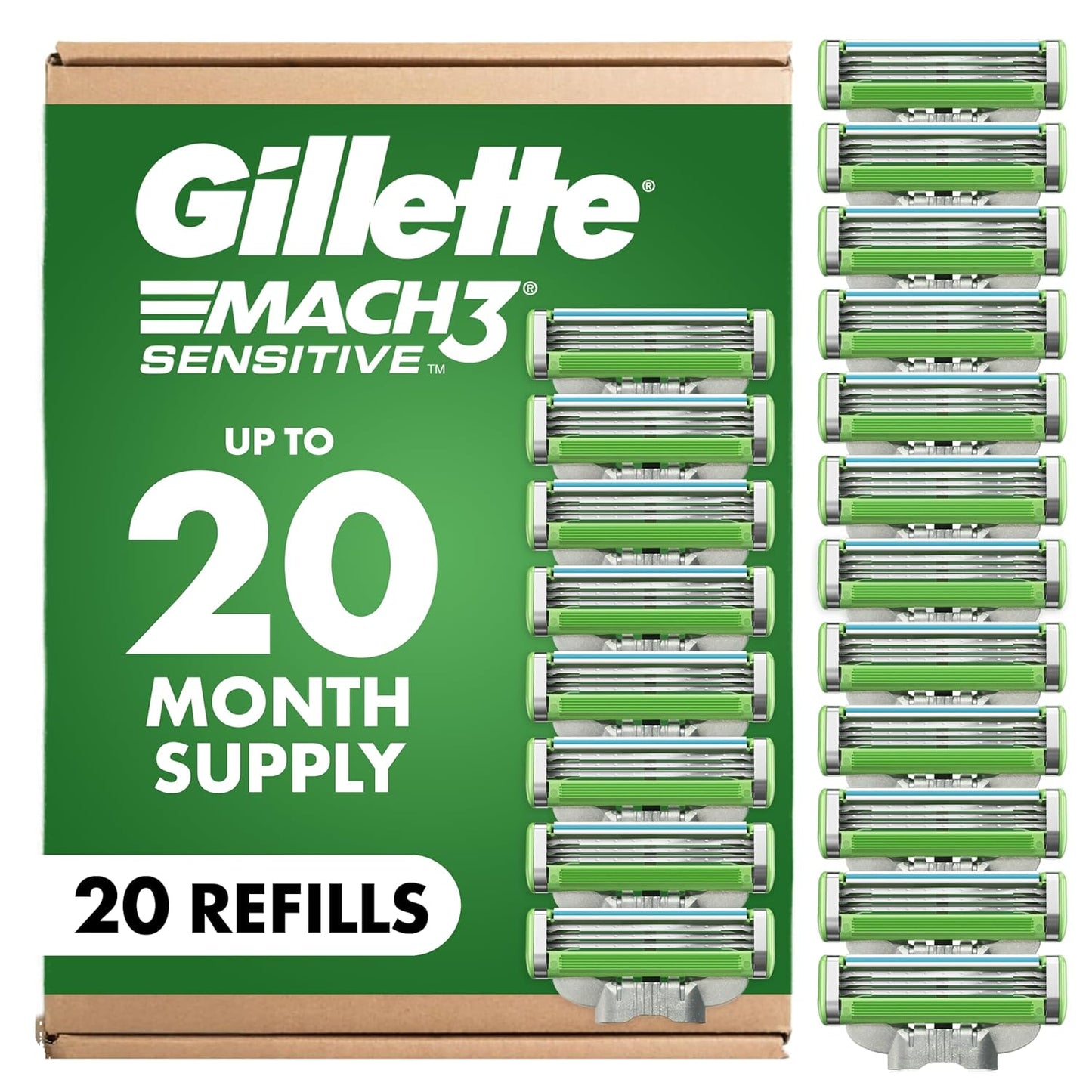 Gillette Mach3 Sensitive Razor Blade Refills - 20 Count for a Smooth Shave