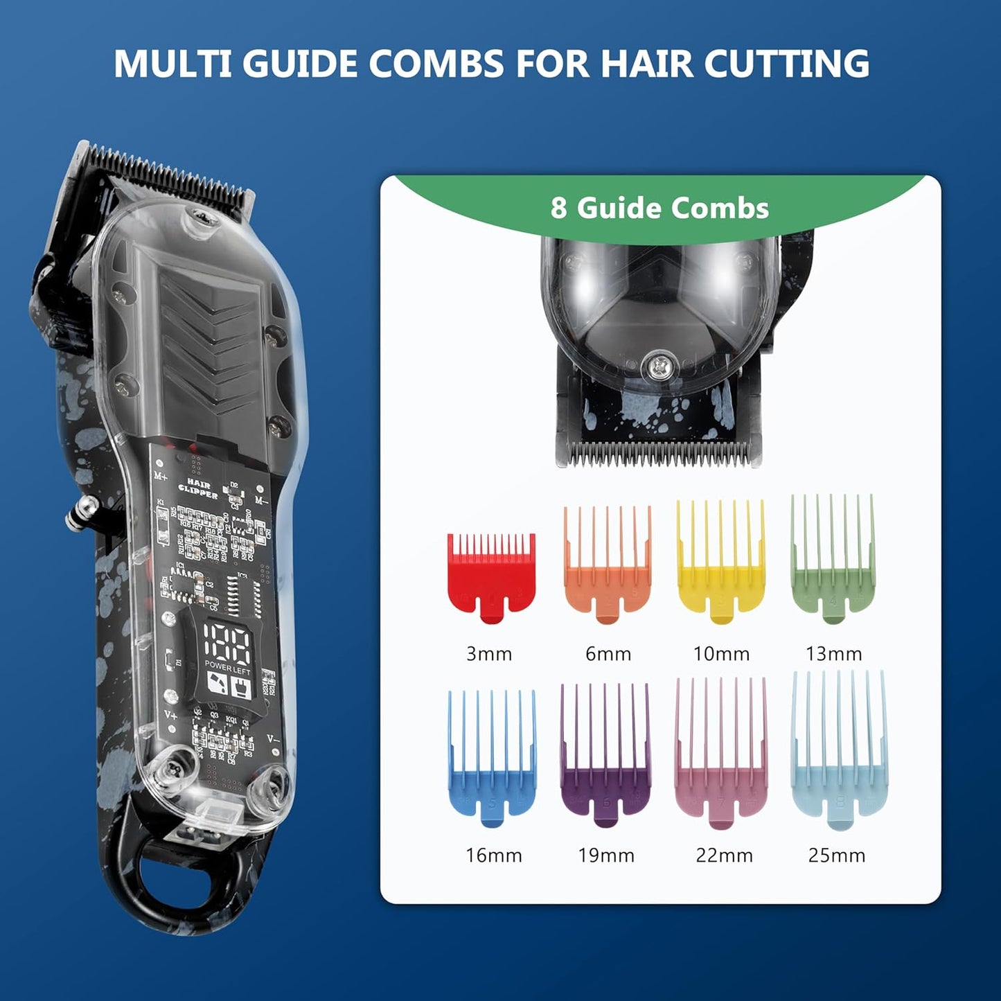 Professional Hair Clippers for Men - Cordless Barber Kit with LED Display | 8 Fade Taper Combs, Black