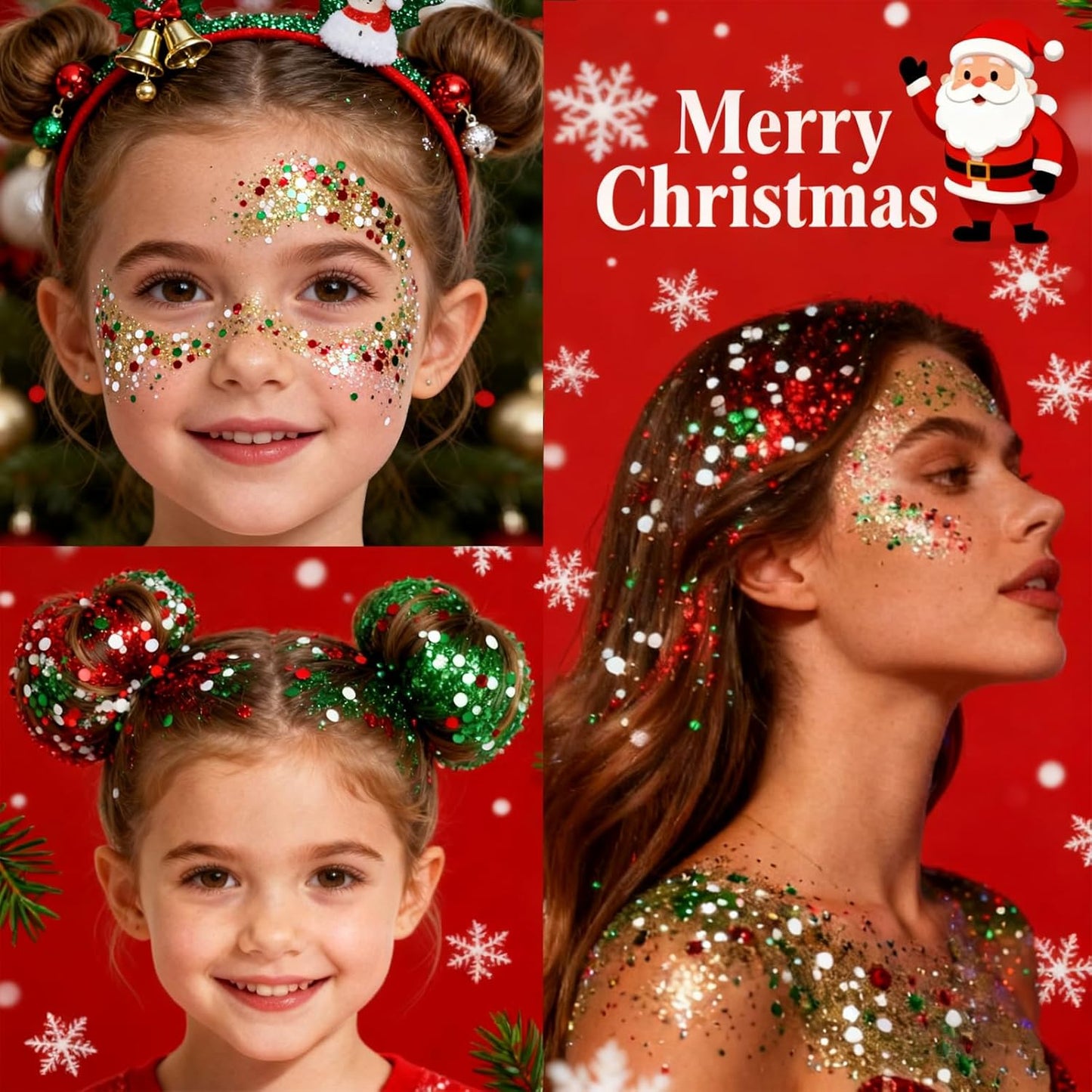 Christmas Body Glitter Stick - Waterproof Face & Hair Glitter for Kids & Adults | Long-Lasting Red Gel for Festivals & Concerts
