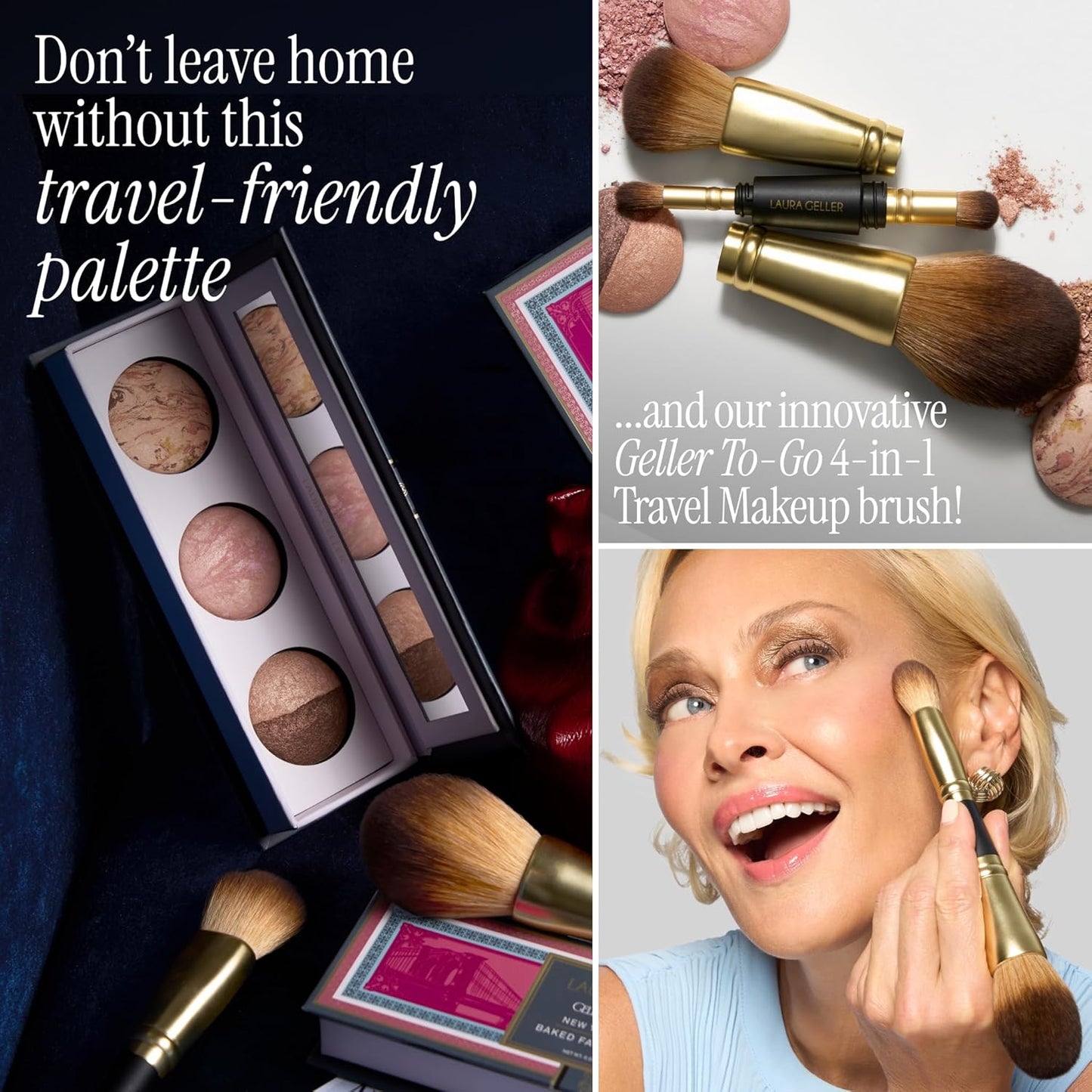 Laura Geller Gellers Greatest Kit - Baked Face & Eye Palette + 4-in-1 Travel Makeup Brush Set