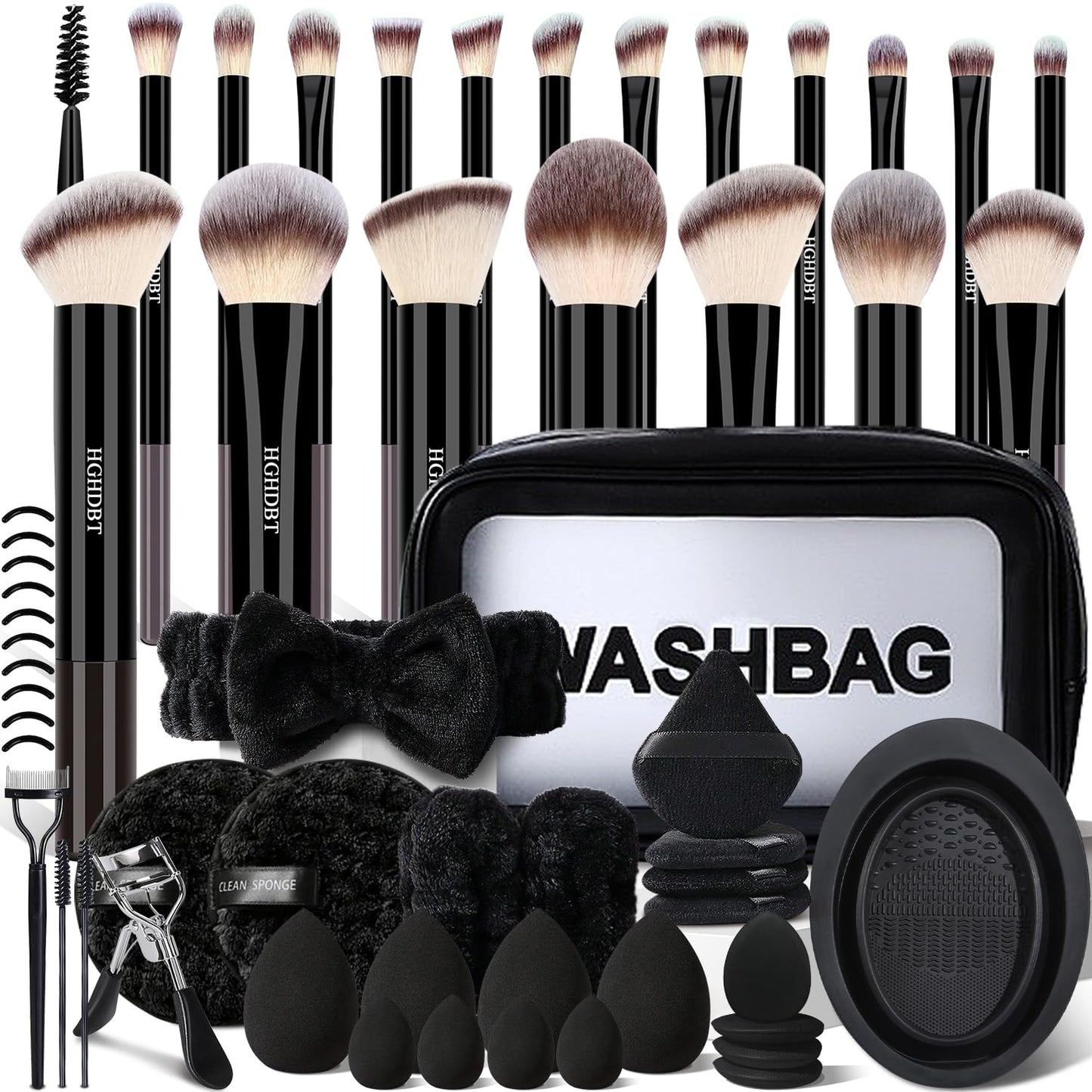 57-Piece Black Makeup Brush Set - Professional Synthetic Brushes with Case for Foundation, Concealer, Blush & Eyeshadow | Includes Beauty Blender Sponge