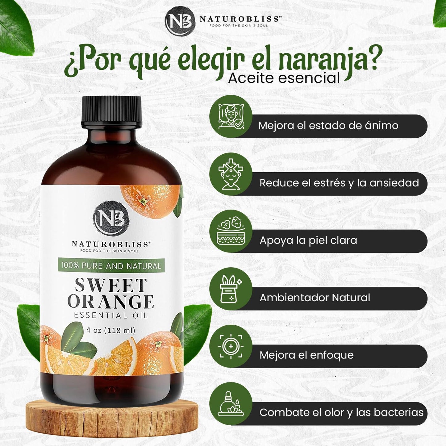 NaturoBliss 100% Pure & Natural Sweet Orange Essential Oil Therapeutic Grade Premium Quality Oil with Glass Dropper - Huge 4 fl. Oz - Perfect for Aromatherapy and Relaxation
