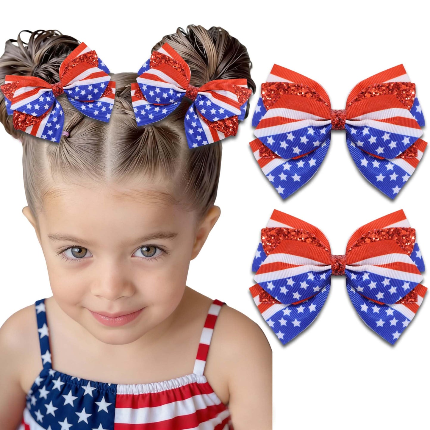 STGDAK Fourth of July Hair Bow Clips Patriotic Hair Clips Independence Day Bowknot Barrette Red White Blue Barrette 4th of July Boutique Bow Toddler Girls Women
