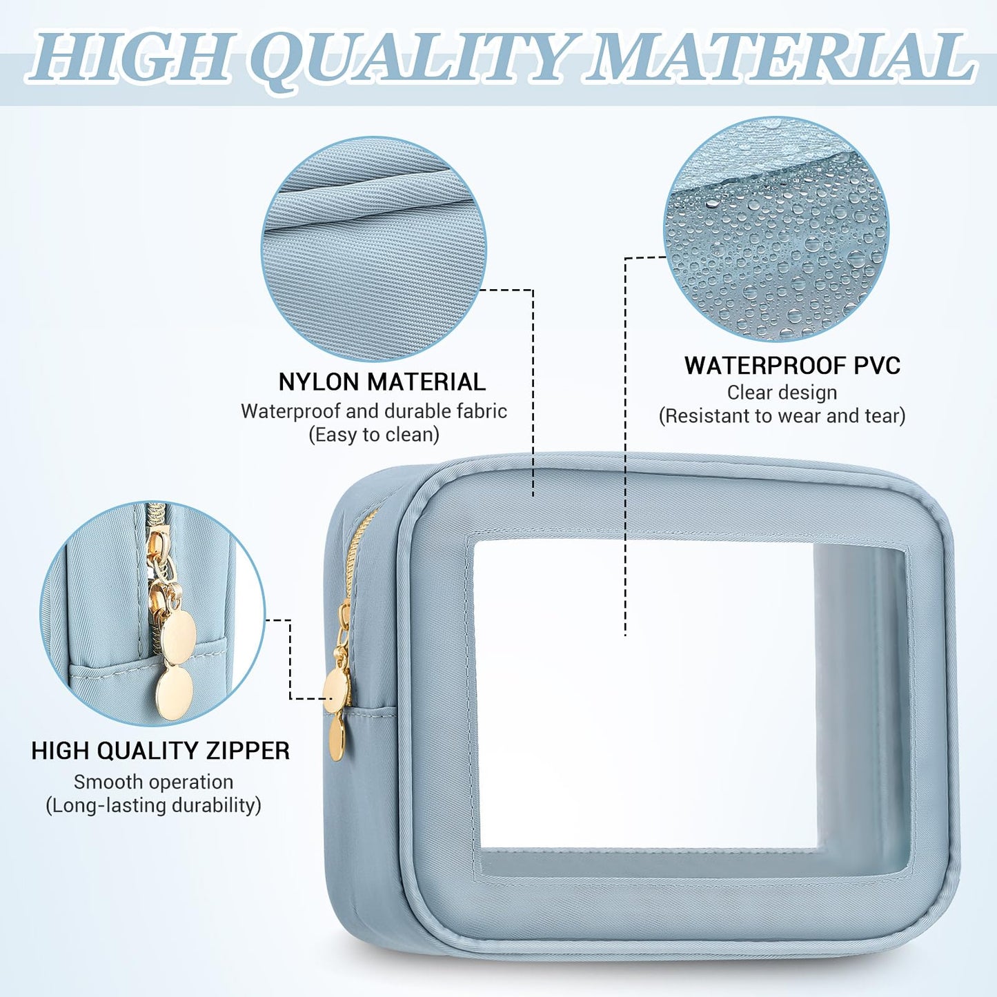Abbylike 6 Pcs Clear Makeup Bags Travel Nylon Clear Mix Color Toiletry Bag Bulk Car Organizer Case Waterproof Toiletry Pouch with Golden Zipper for Teacher Mother Women Wedding Gift