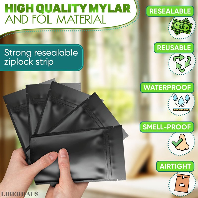 100Pcs Black Mylar Bags for Food Storage - Smell Proof Bag Small Ziplock Bag Organizer Kitchen Storage Small Jewelry Bags - 6x4 Heat Seal Bags Mylar Food Storage Bags Resealable Bags Candy Bags