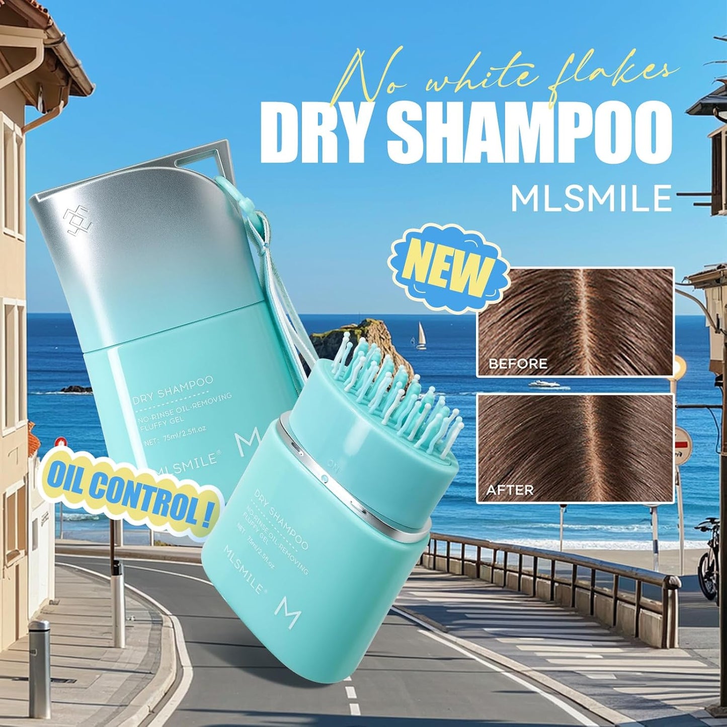 Leave-In Dry Shampoo Gel - 5α-Reductase Inhibitor, Natural Botanicals | 48H Oil Control, Built-In Comb, Travel & Gym Use