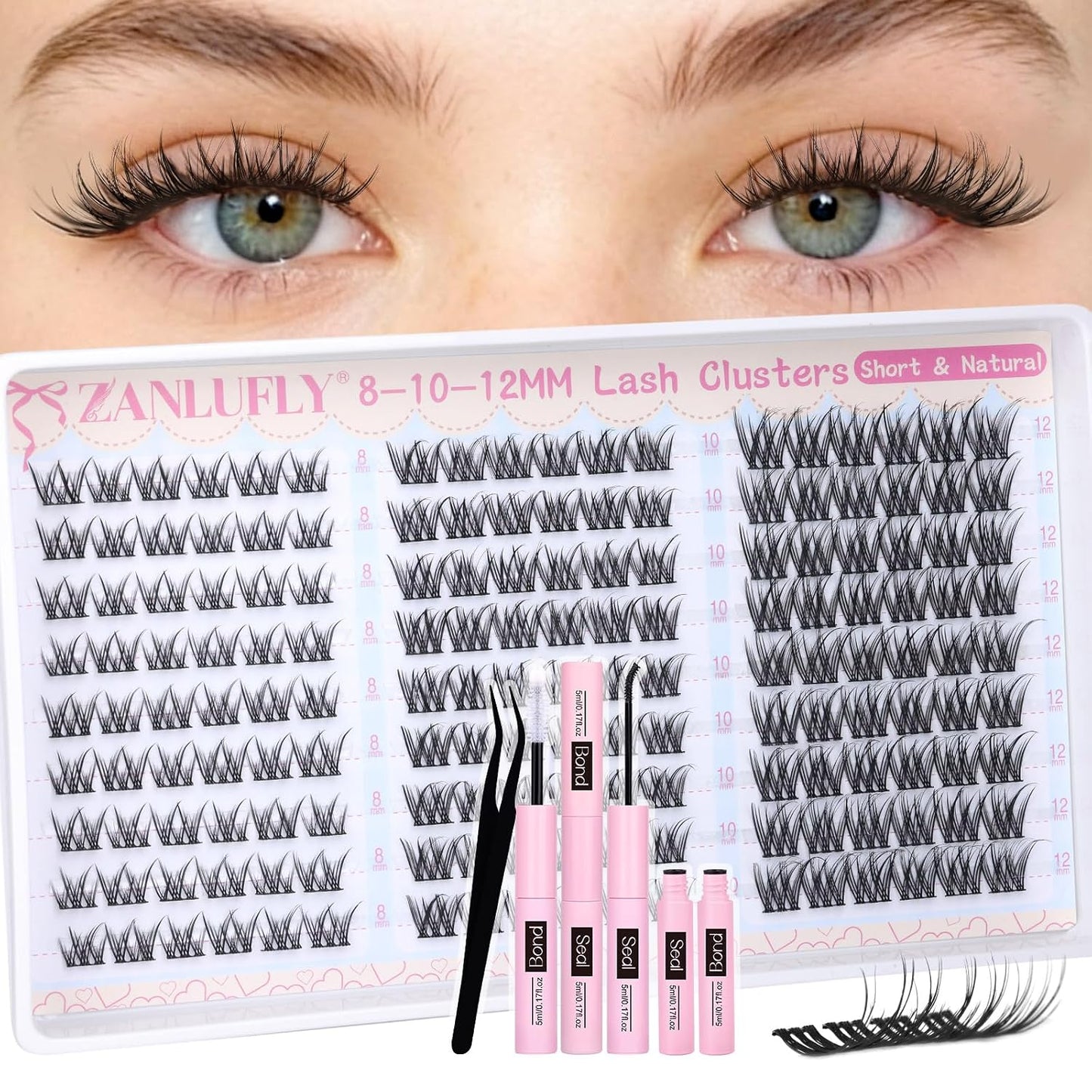 Natural CC-Curly Cluster Lashes - Wispy Eyelash Extensions with Clear Band | 10-14MM Individual DIY Lashes