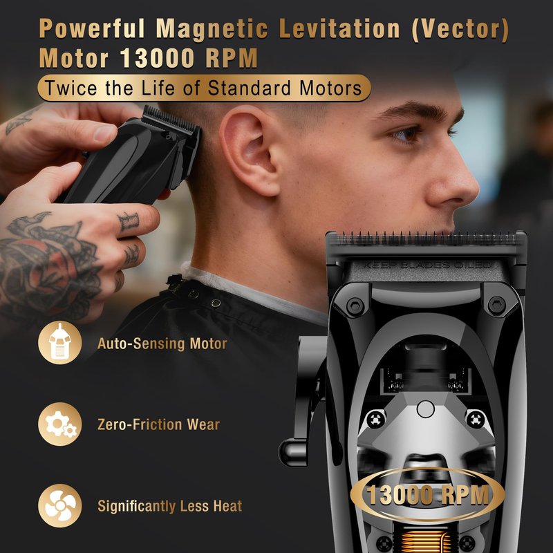 Phantom Professional Hair Clippers for Men, Cordless Barber Clippers & Trimmer Set with Magnetic Levitation Motor (Vector Motor), 13000 RPM DLC Blades, Zero-Gap Trimmer for Fades, Blends & Line Ups