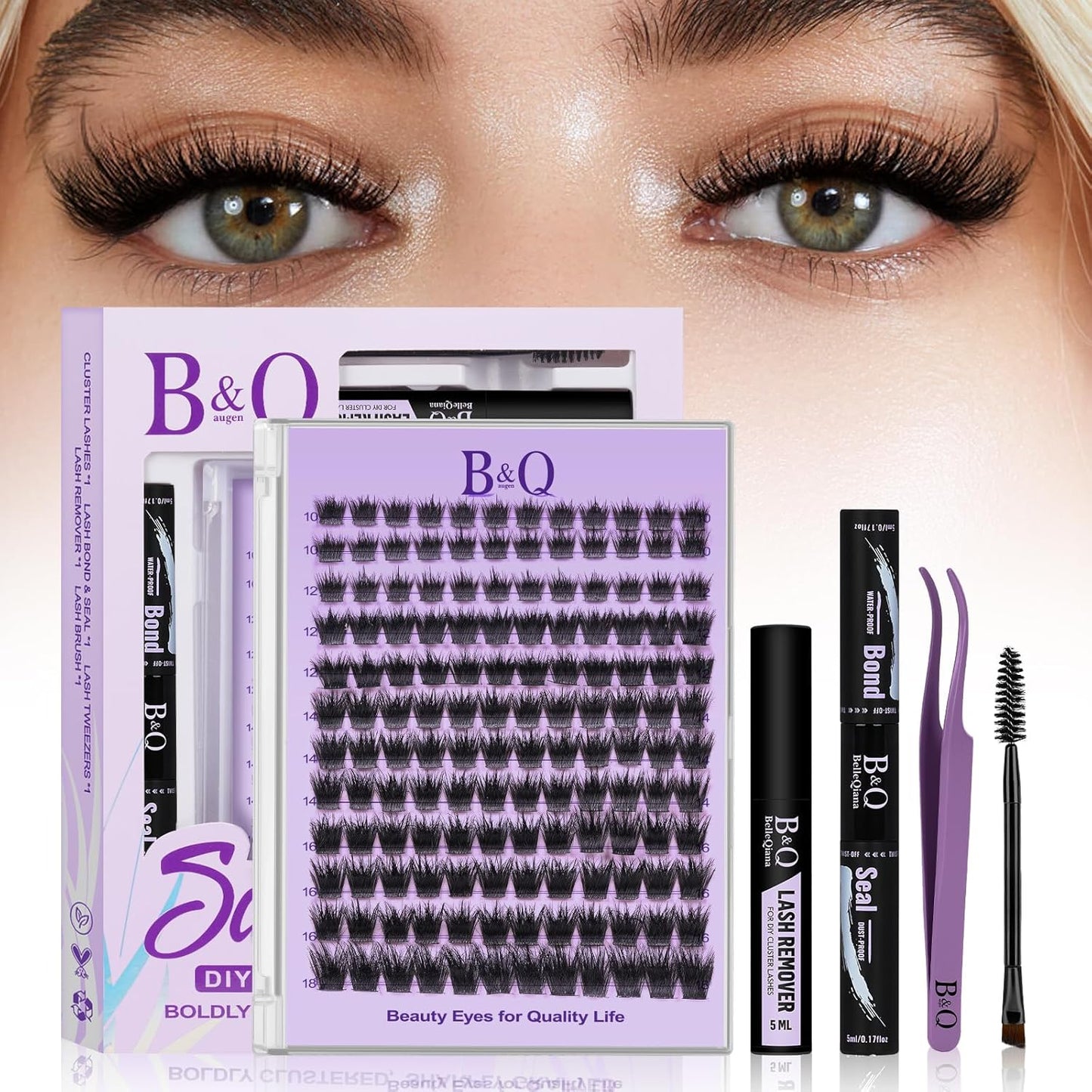 Manga Lash Clusters - Wet-Look Individual Eyelashes | Salon Volume D Curl 10-18mm, 156PCS Reusable DIY Extensions