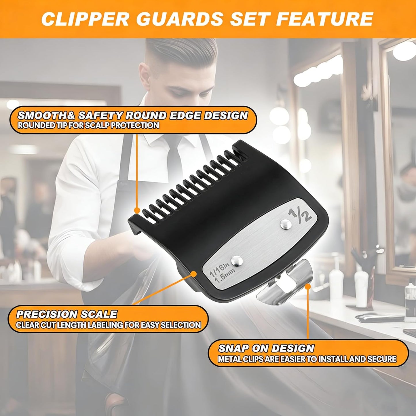 Wahl Clipper Guards Set - 3 Pack Replacement Metal Guide Combs | 1/16" & 1/8" for Barbers, Black